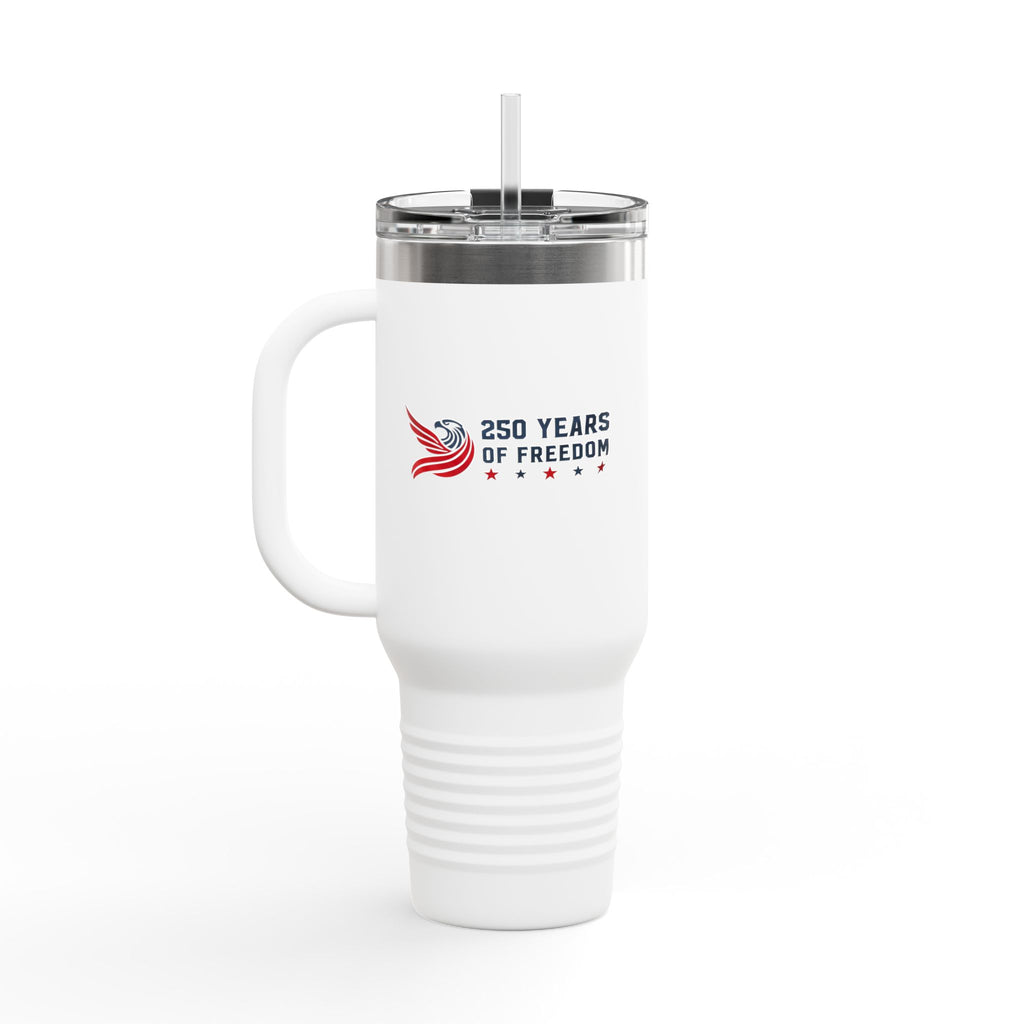 40oz Insulated Travel Mug — "United We Stand, Free We Celebrate" Patriotic Tumbler