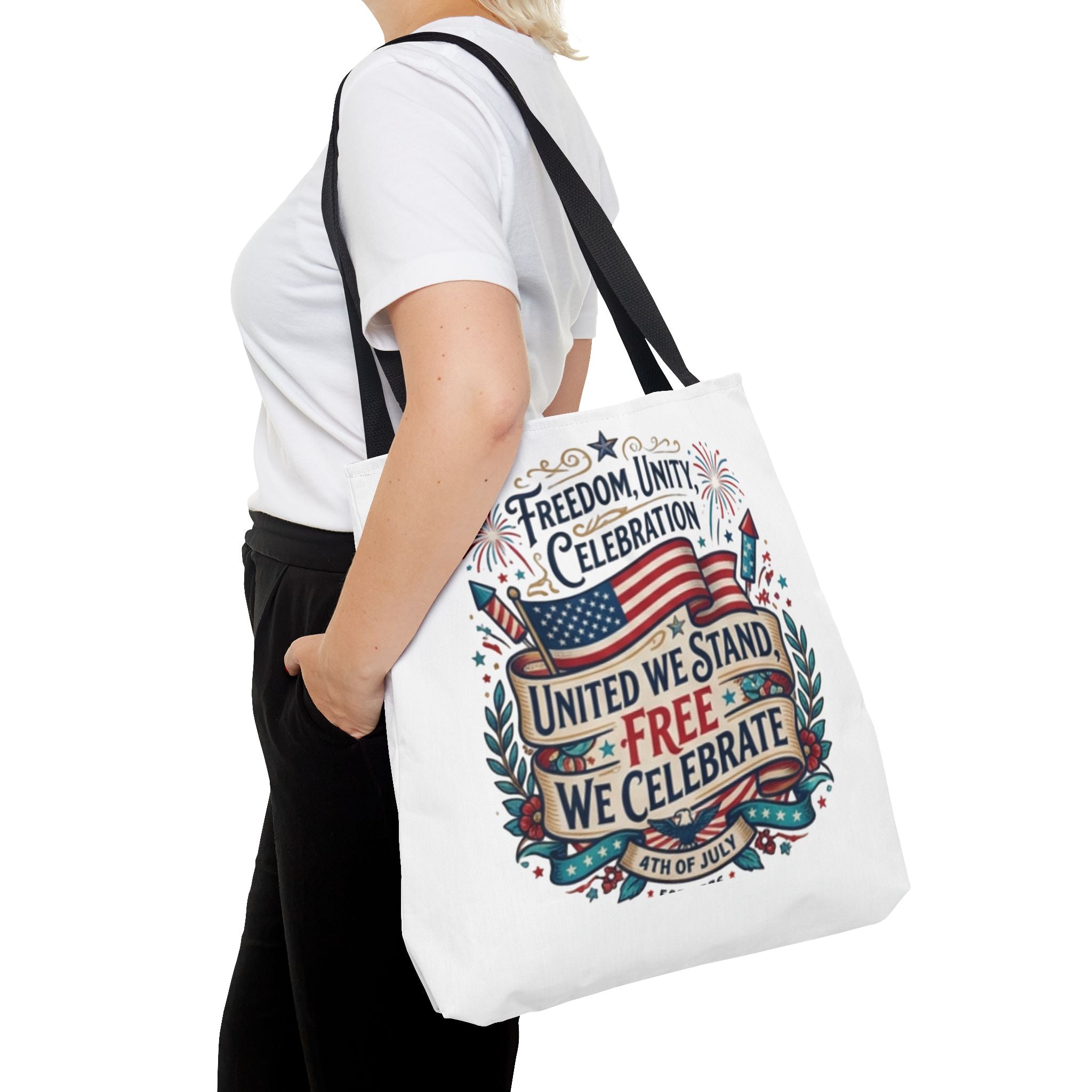 Patriotic 4th of July Tote Bag – "United We Stand, Free We Celebrate"