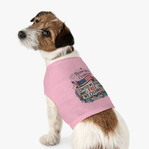 4th of July Pet Tank Top – 'United We Stand, Free We Celebrate' Patriotic Dog Shirt