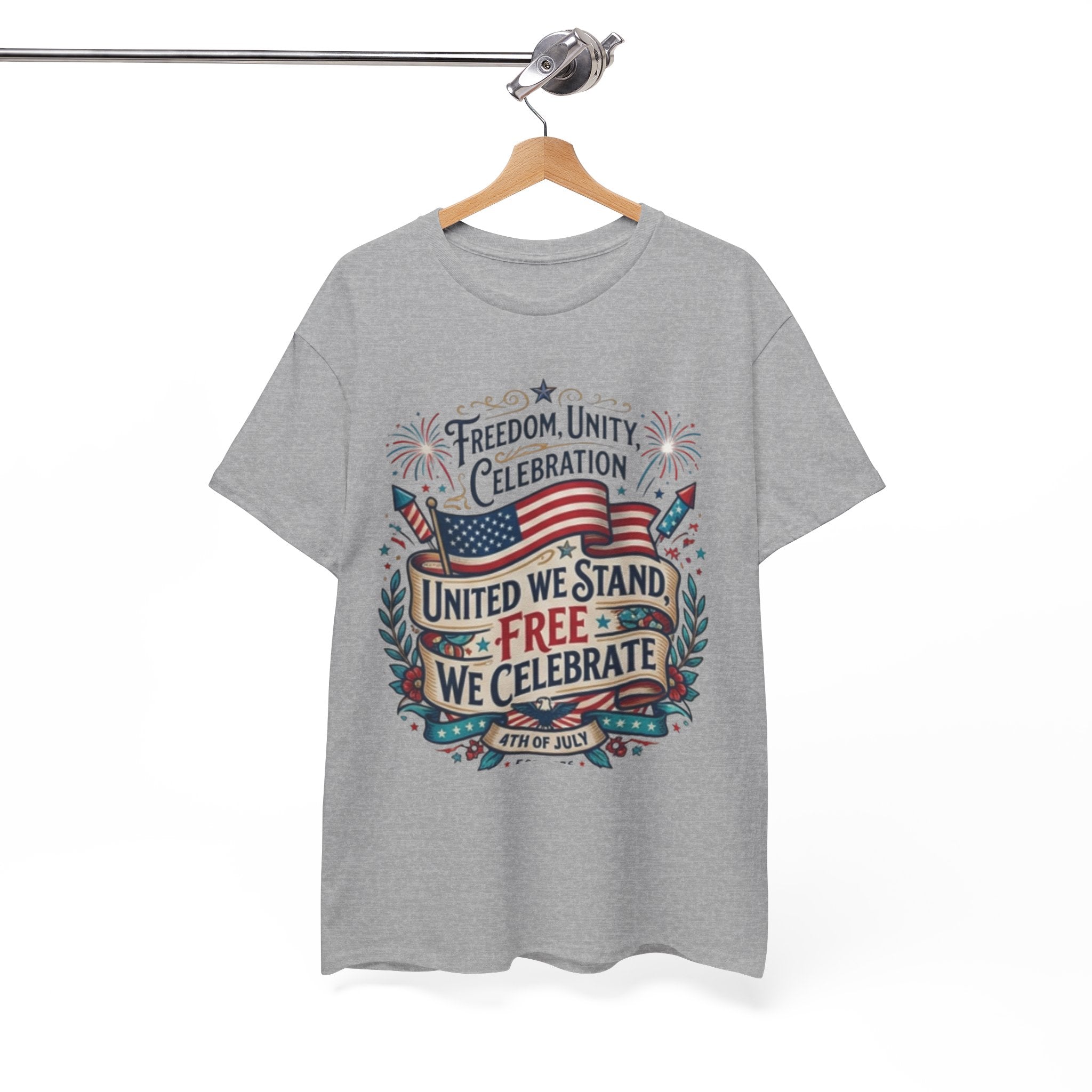 Patriotic 4th of July Tee – “United We Stand, Free We Celebrate” USA Flag T‑Shirt