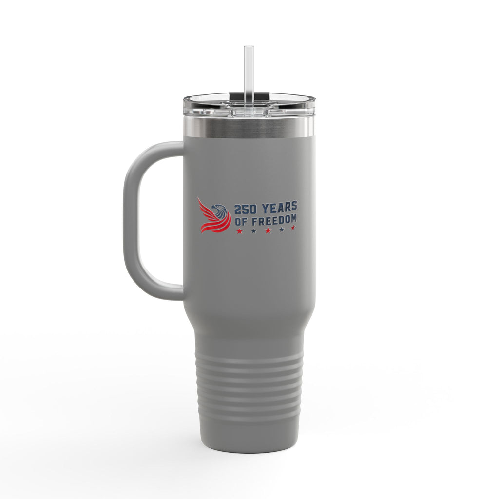 40oz Insulated Travel Mug — "United We Stand, Free We Celebrate" Patriotic Tumbler