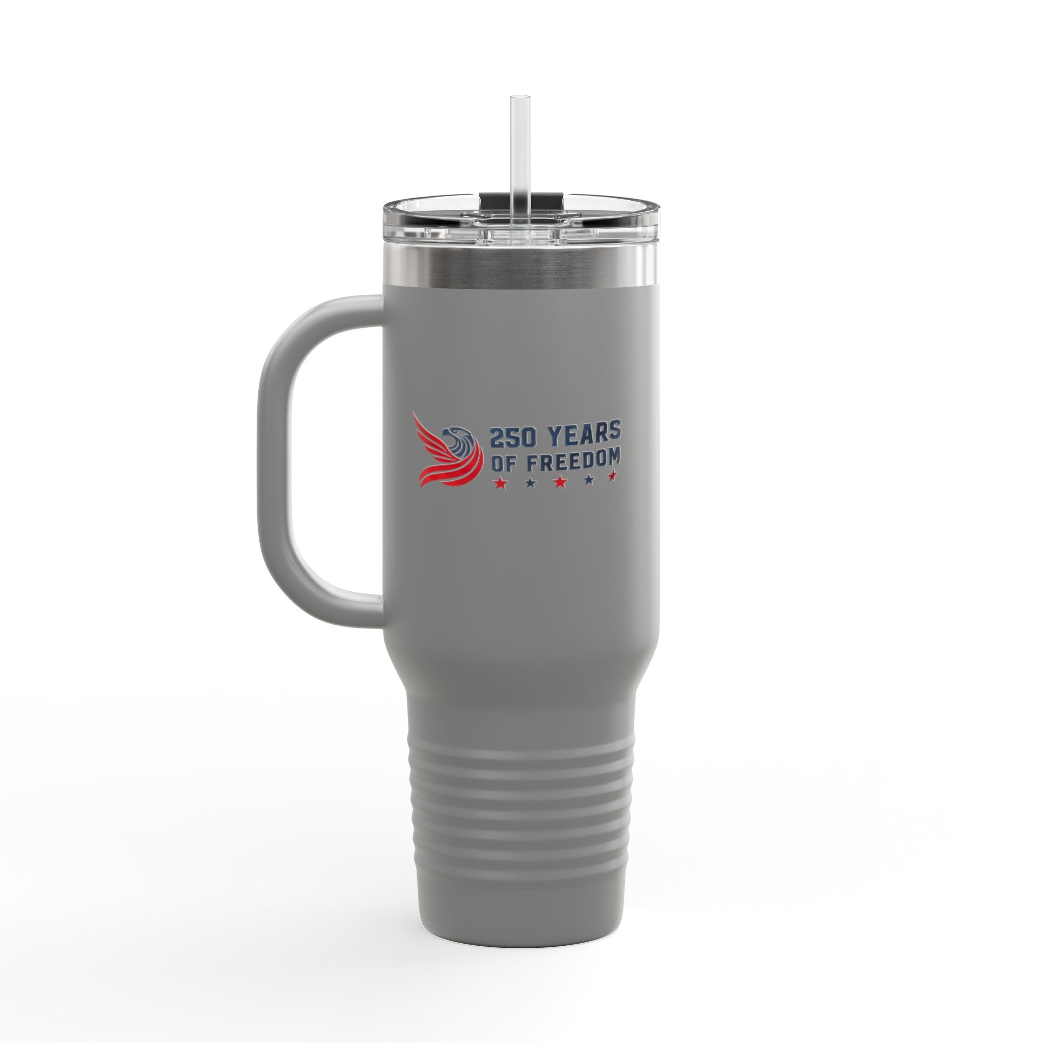 40oz Insulated Travel Mug — "United We Stand, Free We Celebrate" Patriotic Tumbler