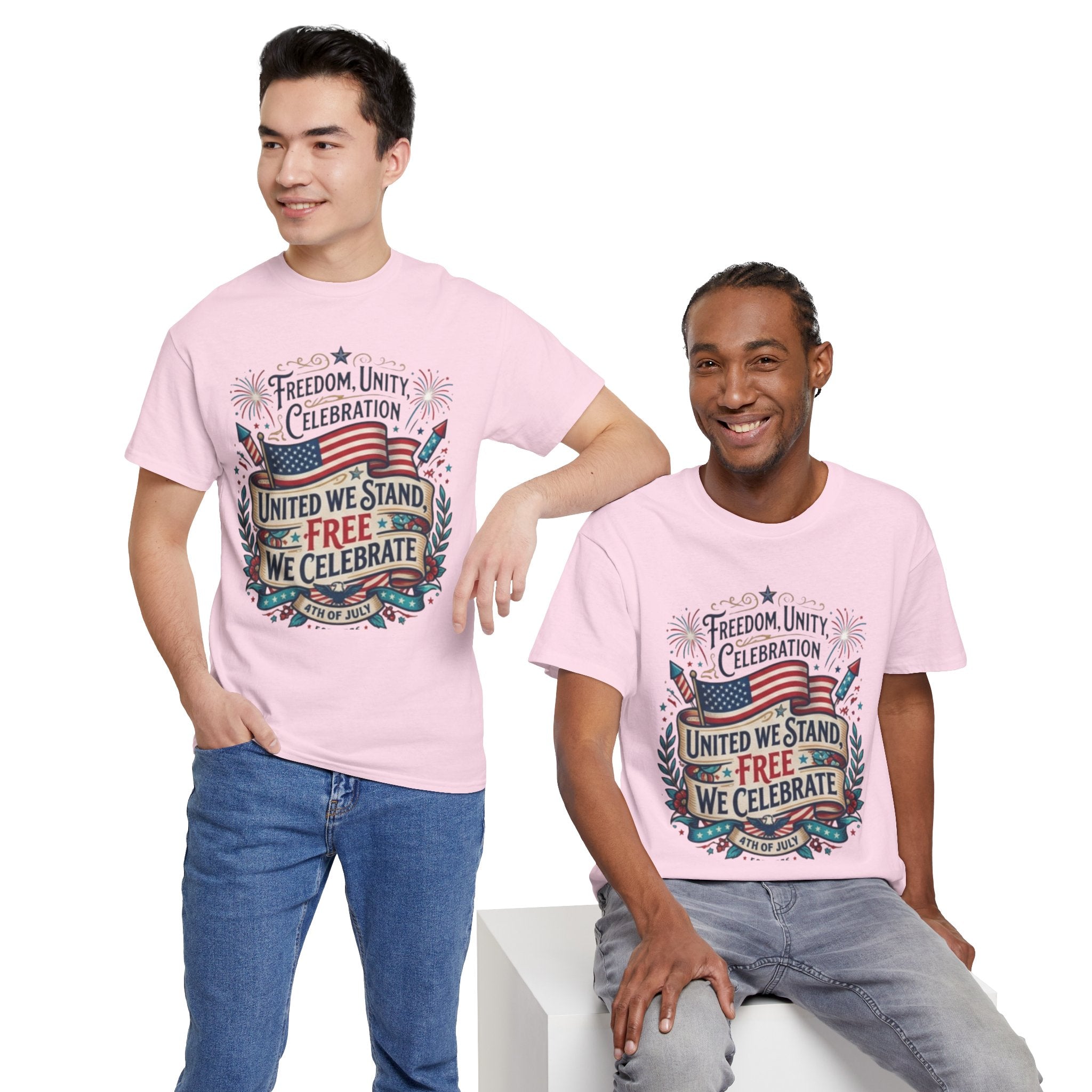 Patriotic 4th of July Tee – “United We Stand, Free We Celebrate” USA Flag T‑Shirt