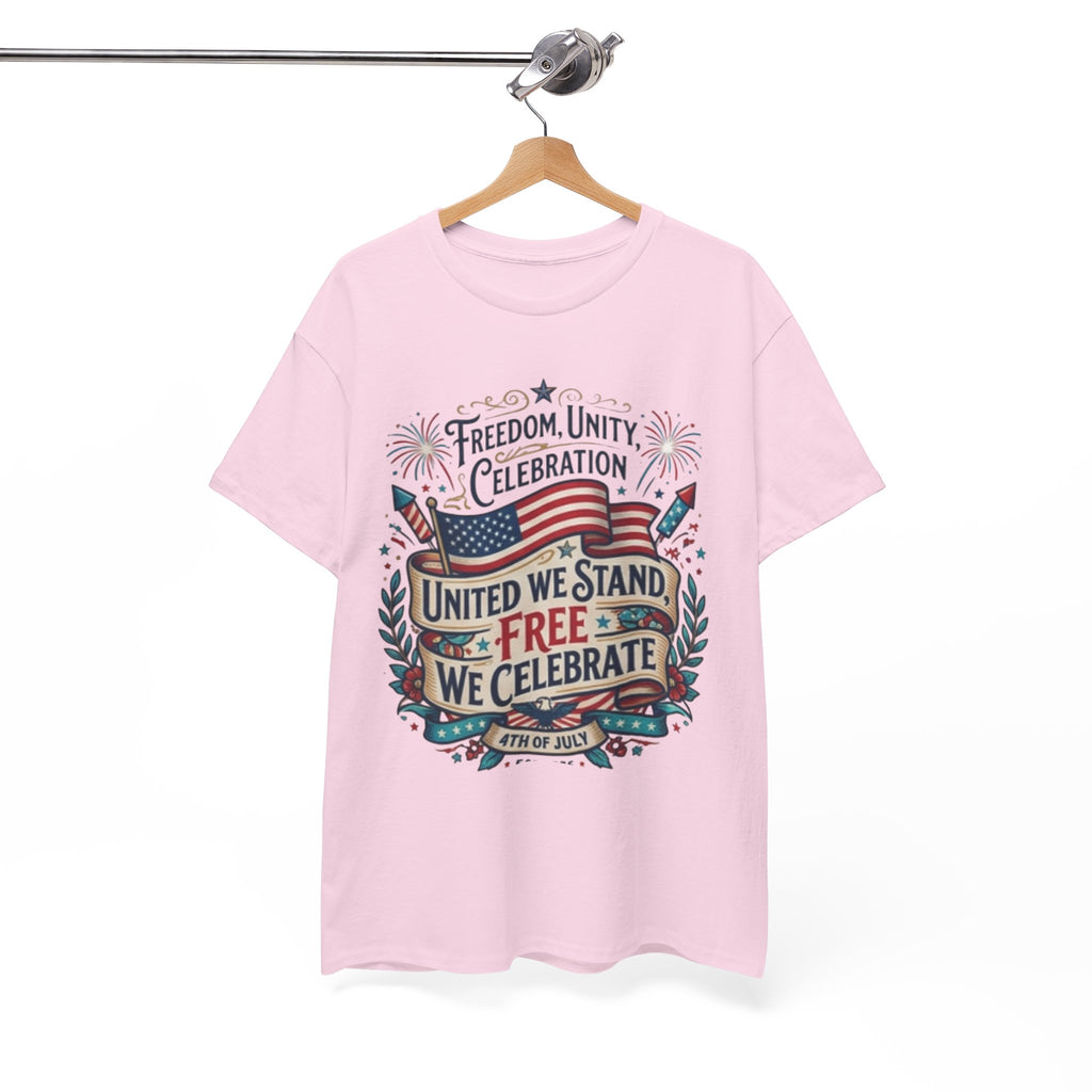 Patriotic 4th of July Tee – “United We Stand, Free We Celebrate” USA Flag T‑Shirt