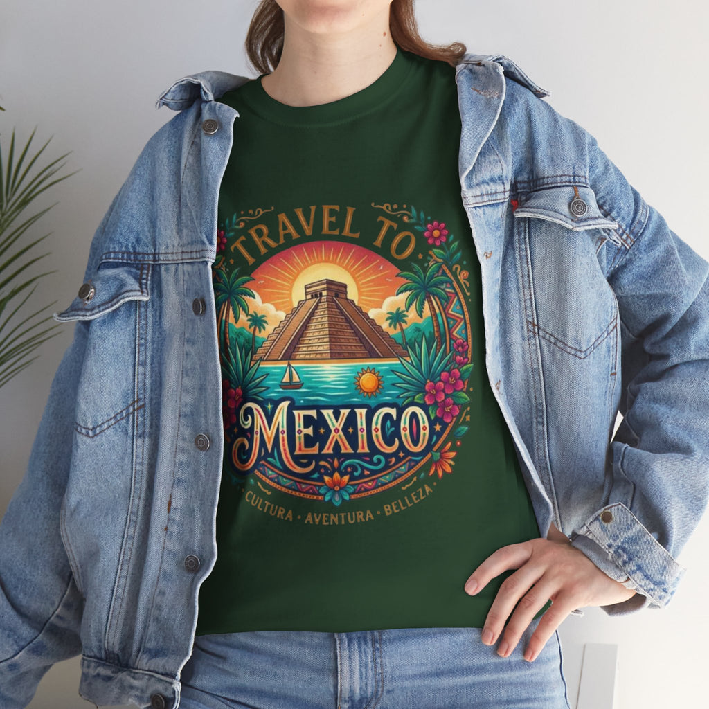 Travel to Mexico T-Shirt — Vintage Pyramid Sunset Vacation Tee