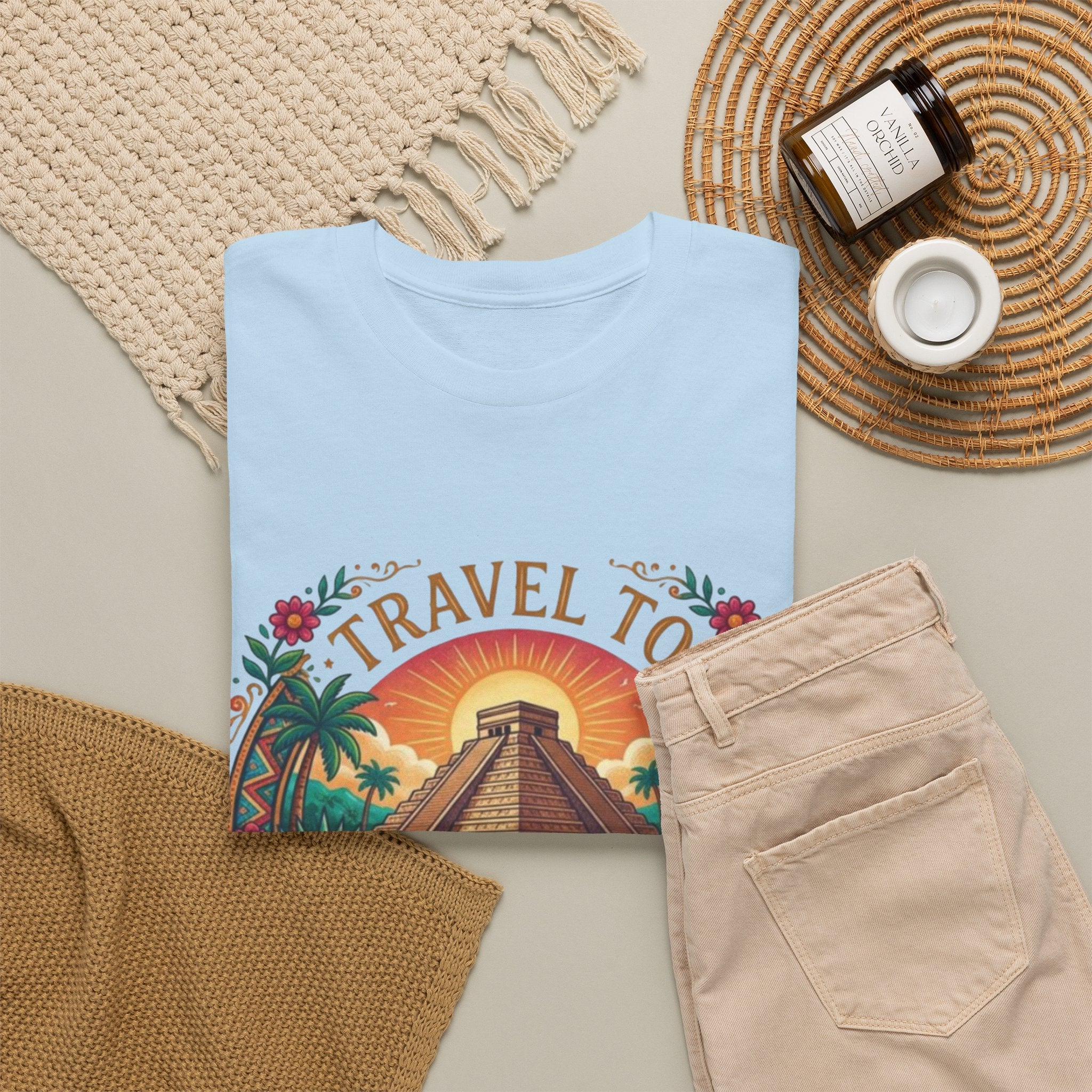 Travel to Mexico T-Shirt — Vintage Pyramid Sunset Vacation Tee
