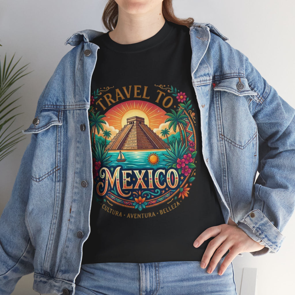 Travel to Mexico T-Shirt — Vintage Pyramid Sunset Vacation Tee