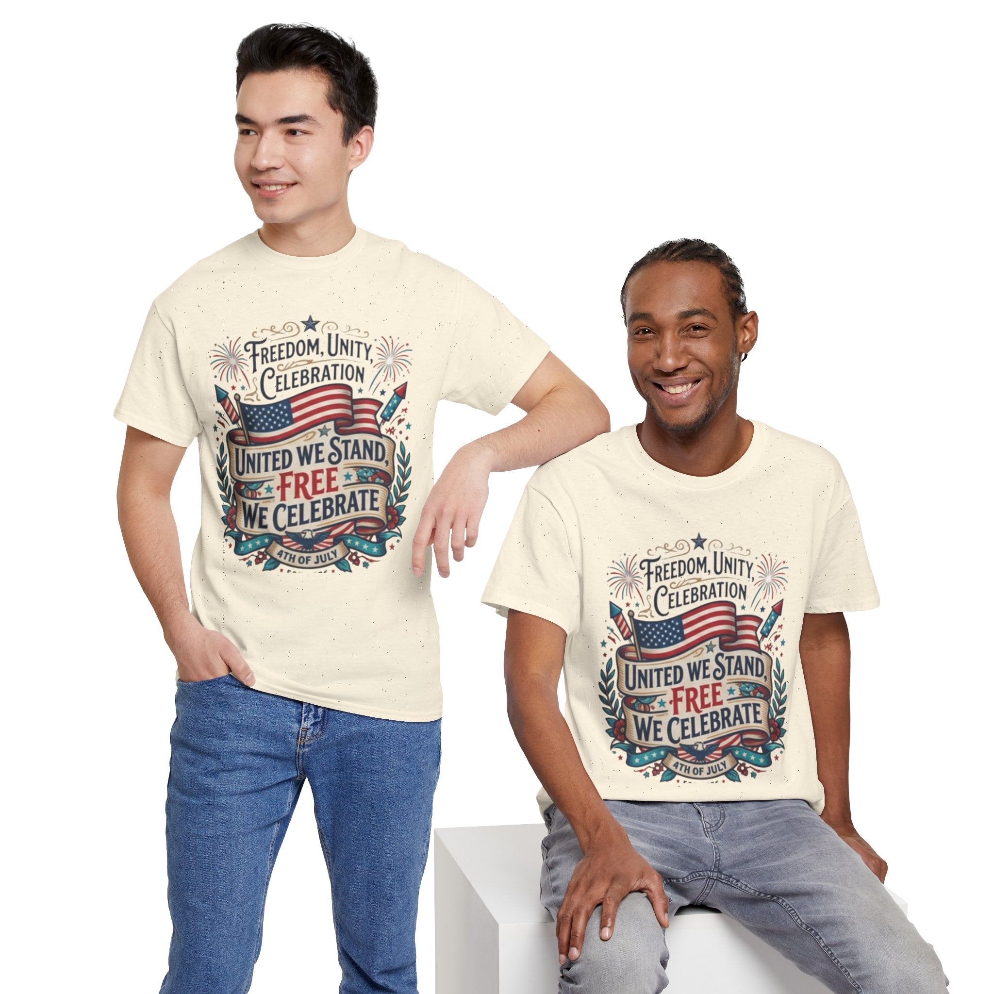 Patriotic 4th of July Tee – “United We Stand, Free We Celebrate” USA Flag T‑Shirt