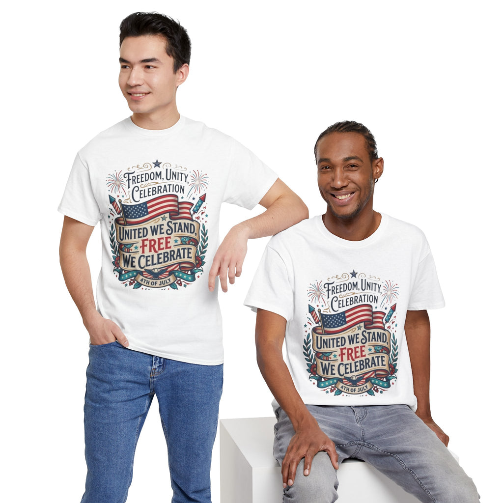 Patriotic 4th of July Tee – “United We Stand, Free We Celebrate” USA Flag T‑Shirt