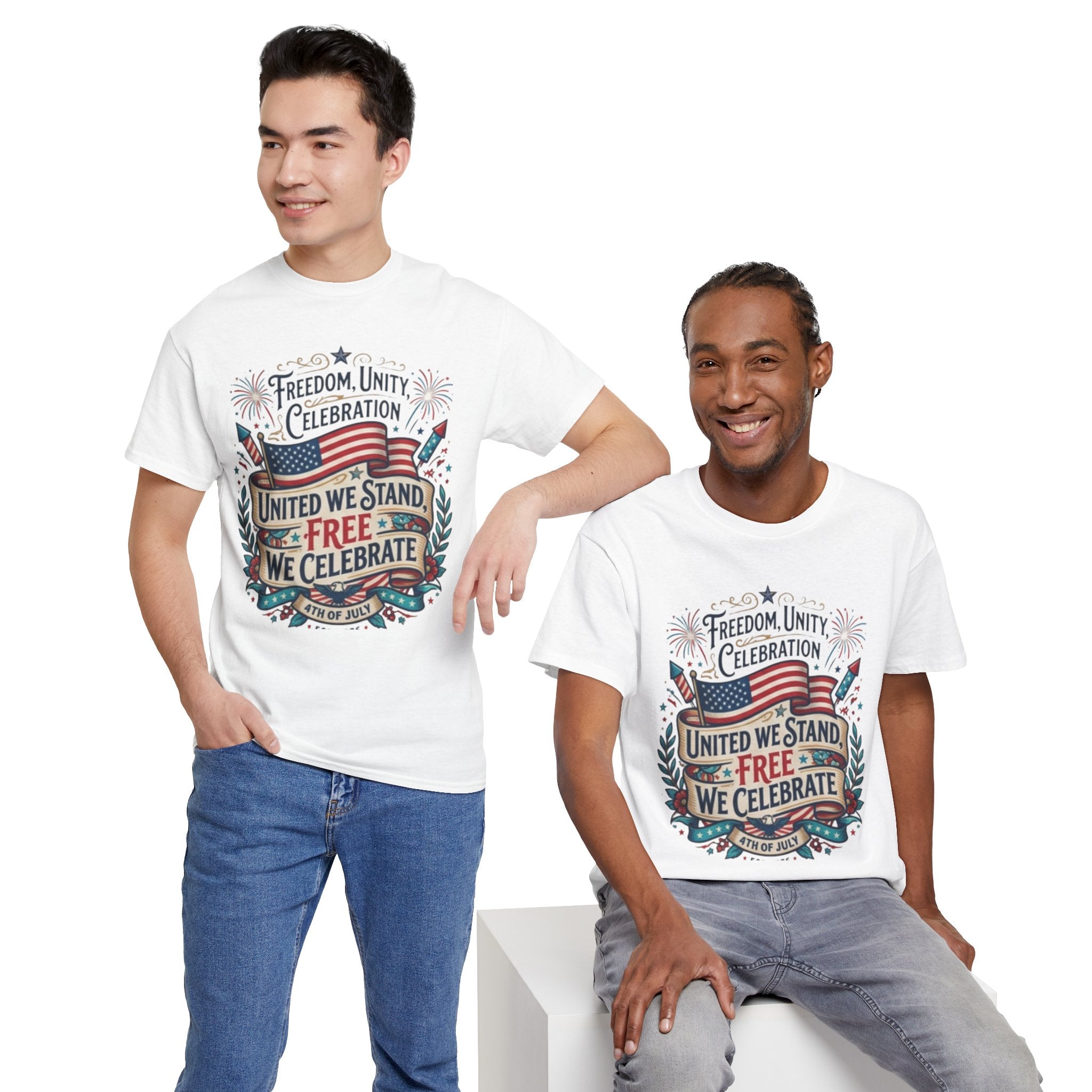 Patriotic 4th of July Tee – “United We Stand, Free We Celebrate” USA Flag T‑Shirt