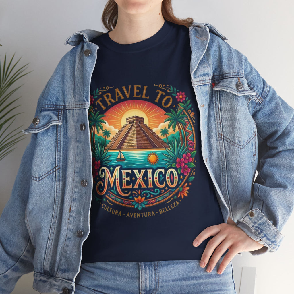 Travel to Mexico T-Shirt — Vintage Pyramid Sunset Vacation Tee