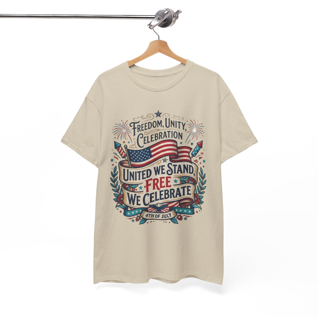 Patriotic 4th of July Tee – “United We Stand, Free We Celebrate” USA Flag T‑Shirt