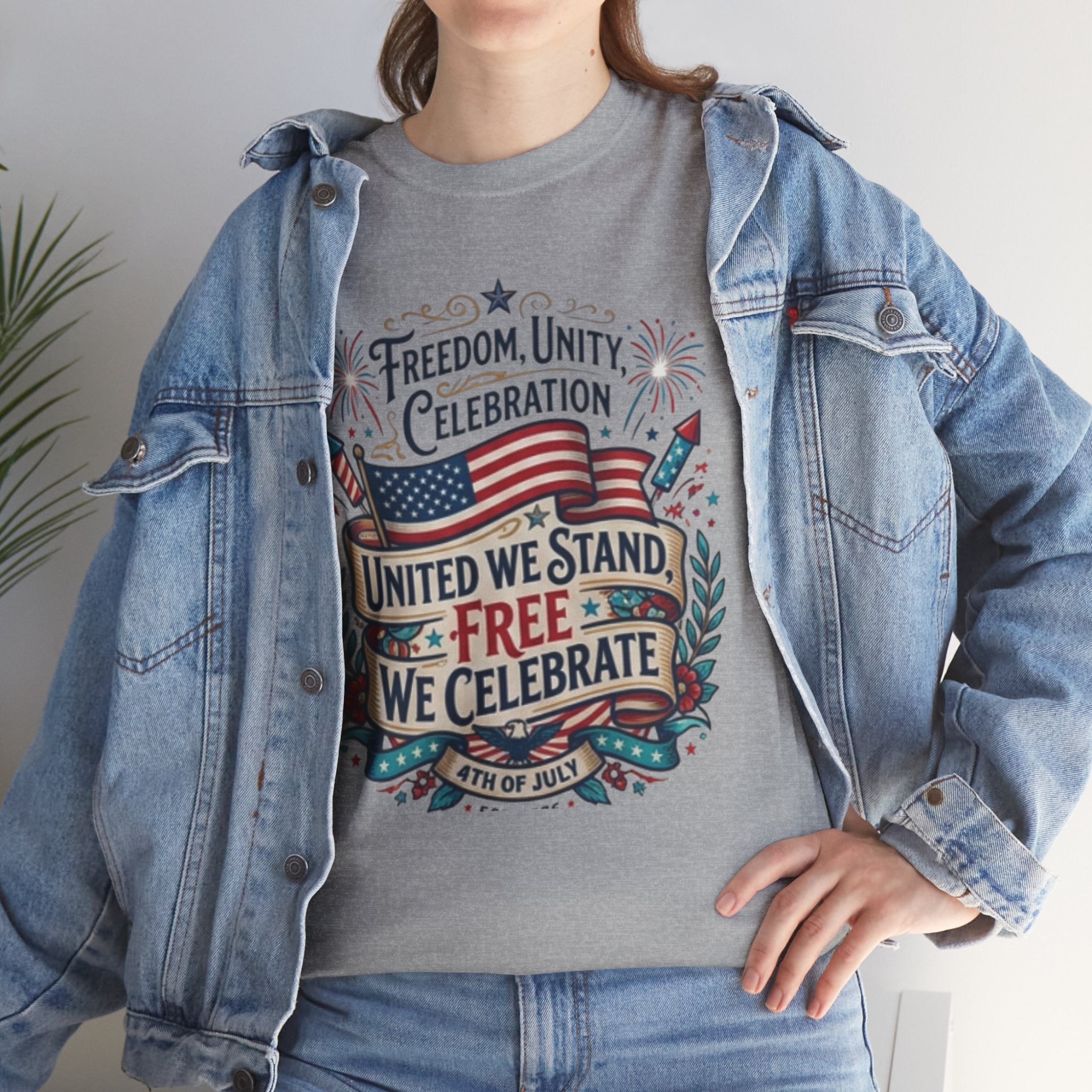 Patriotic 4th of July Tee – “United We Stand, Free We Celebrate” USA Flag T‑Shirt