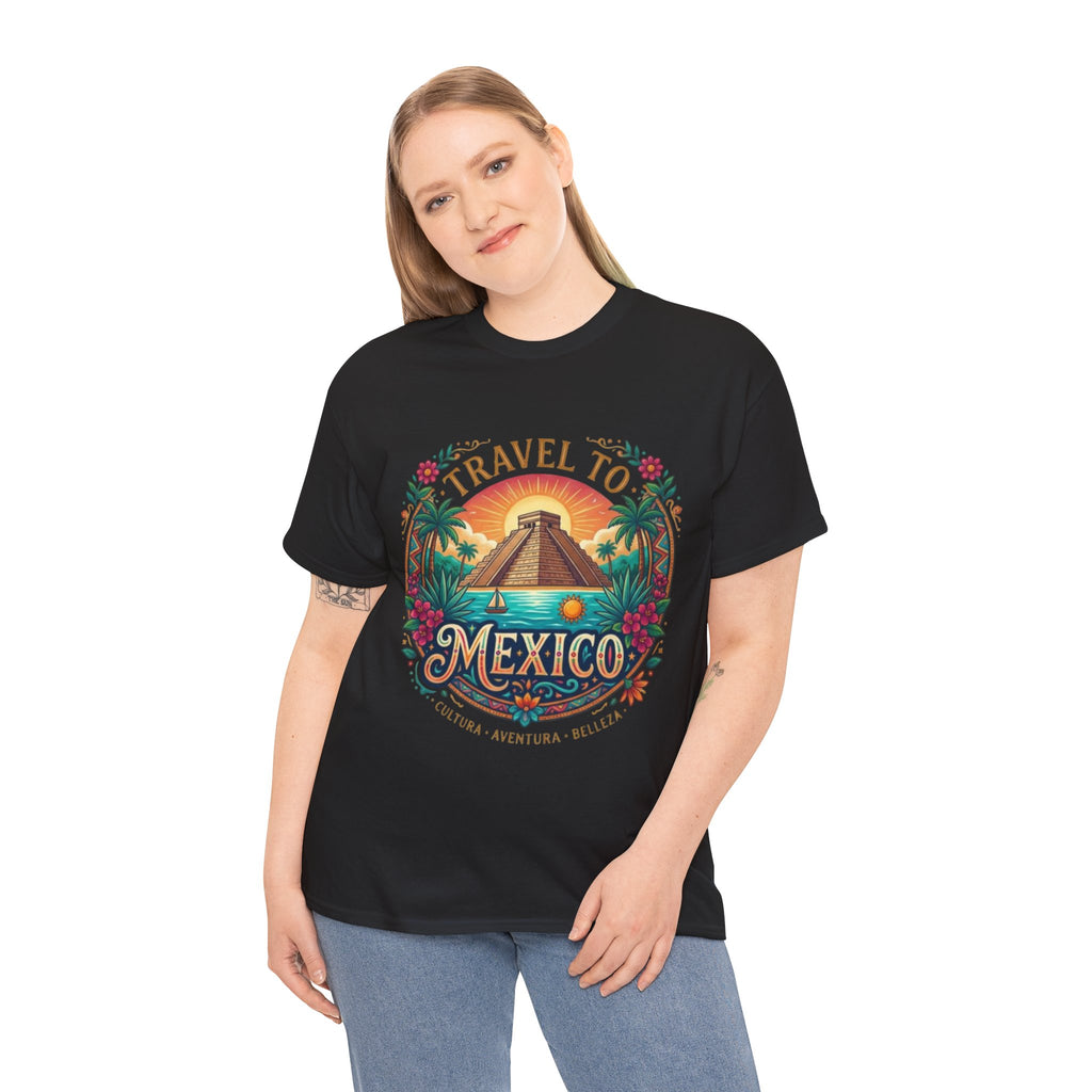 Travel to Mexico T-Shirt — Vintage Pyramid Sunset Vacation Tee