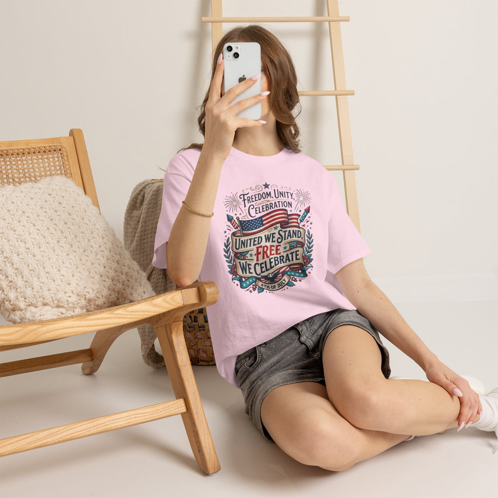 Patriotic 4th of July Tee – “United We Stand, Free We Celebrate” USA Flag T‑Shirt