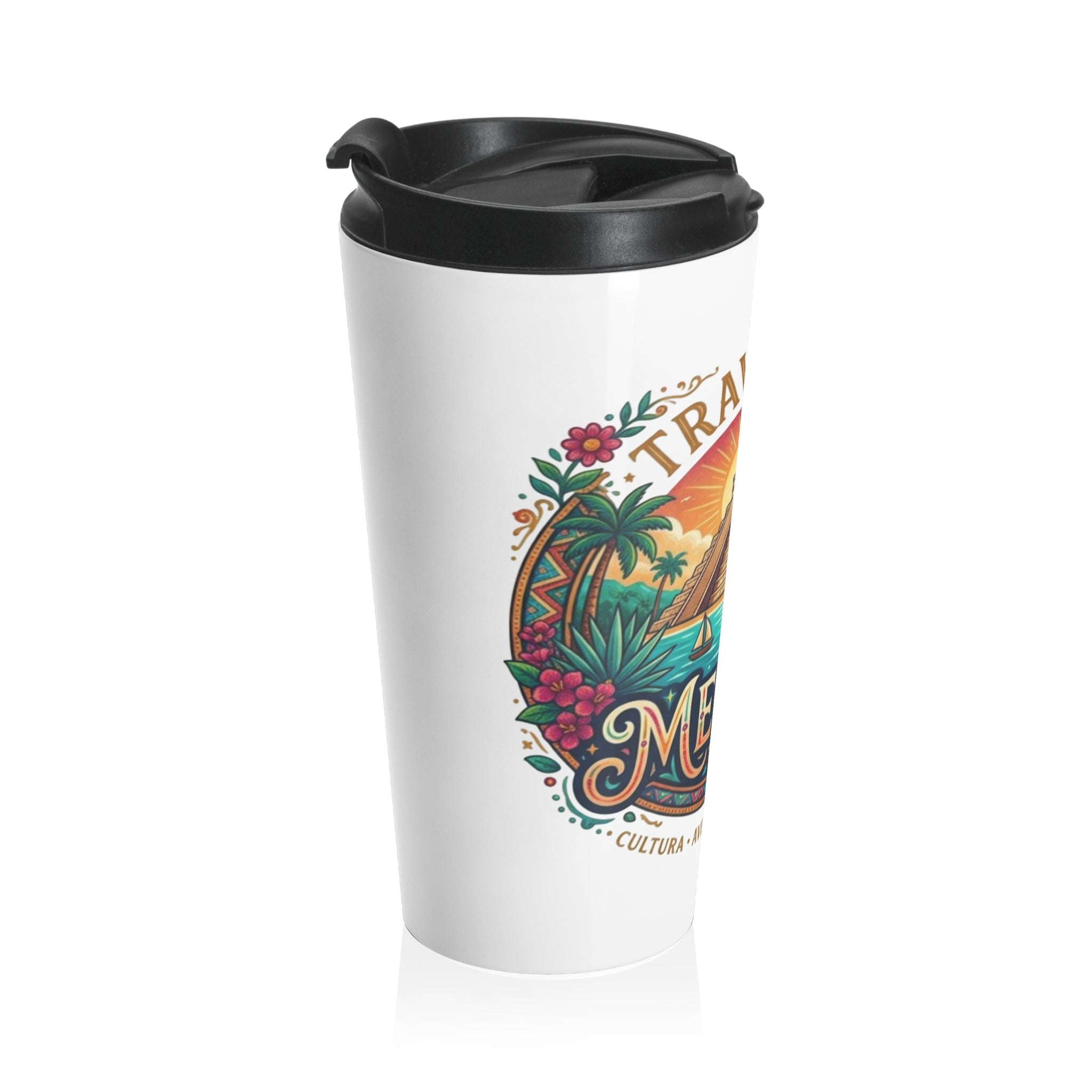 Travel to Mexico Stainless Steel Travel Mug — Chichen Itza Sunset Design