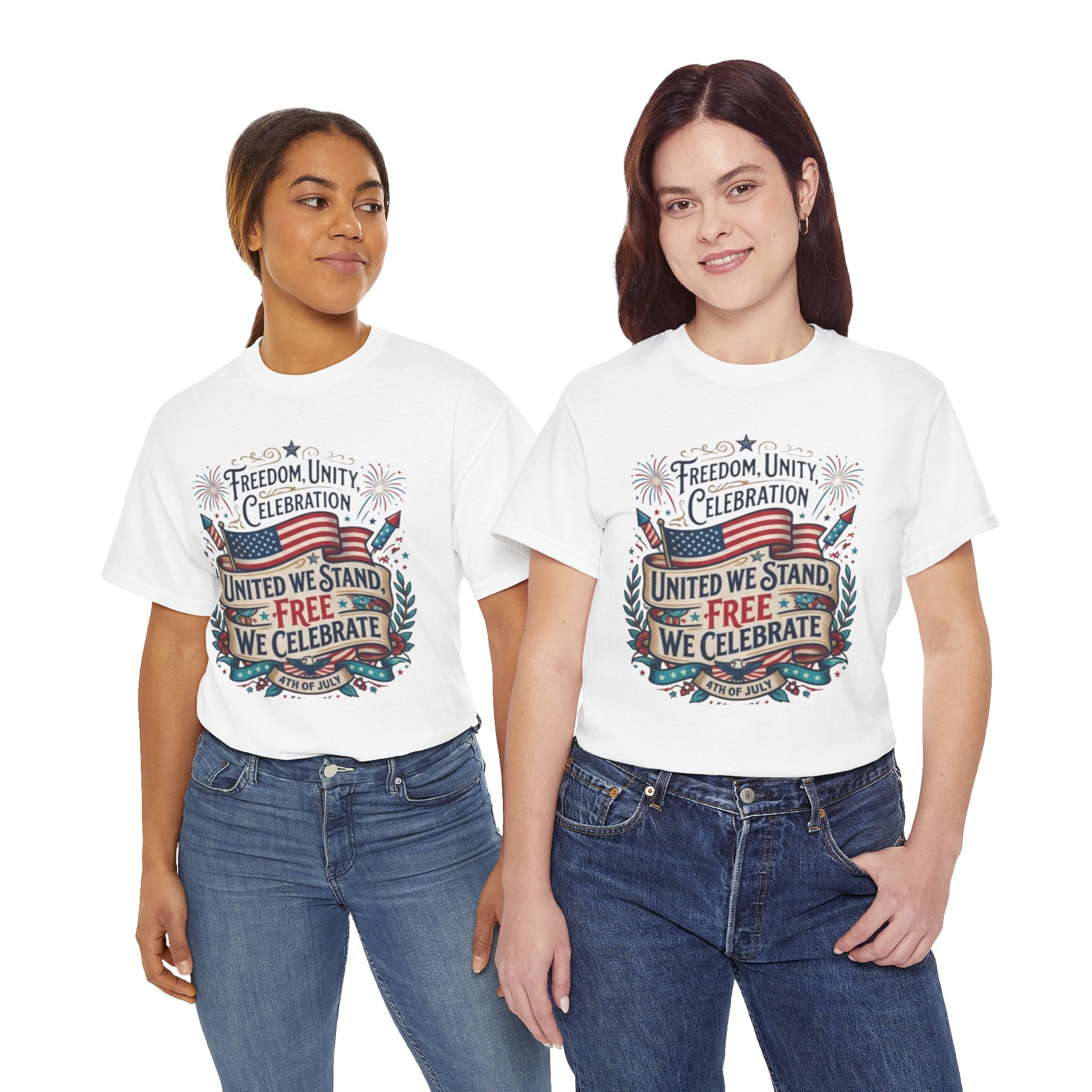 Patriotic 4th of July Tee – “United We Stand, Free We Celebrate” USA Flag T‑Shirt