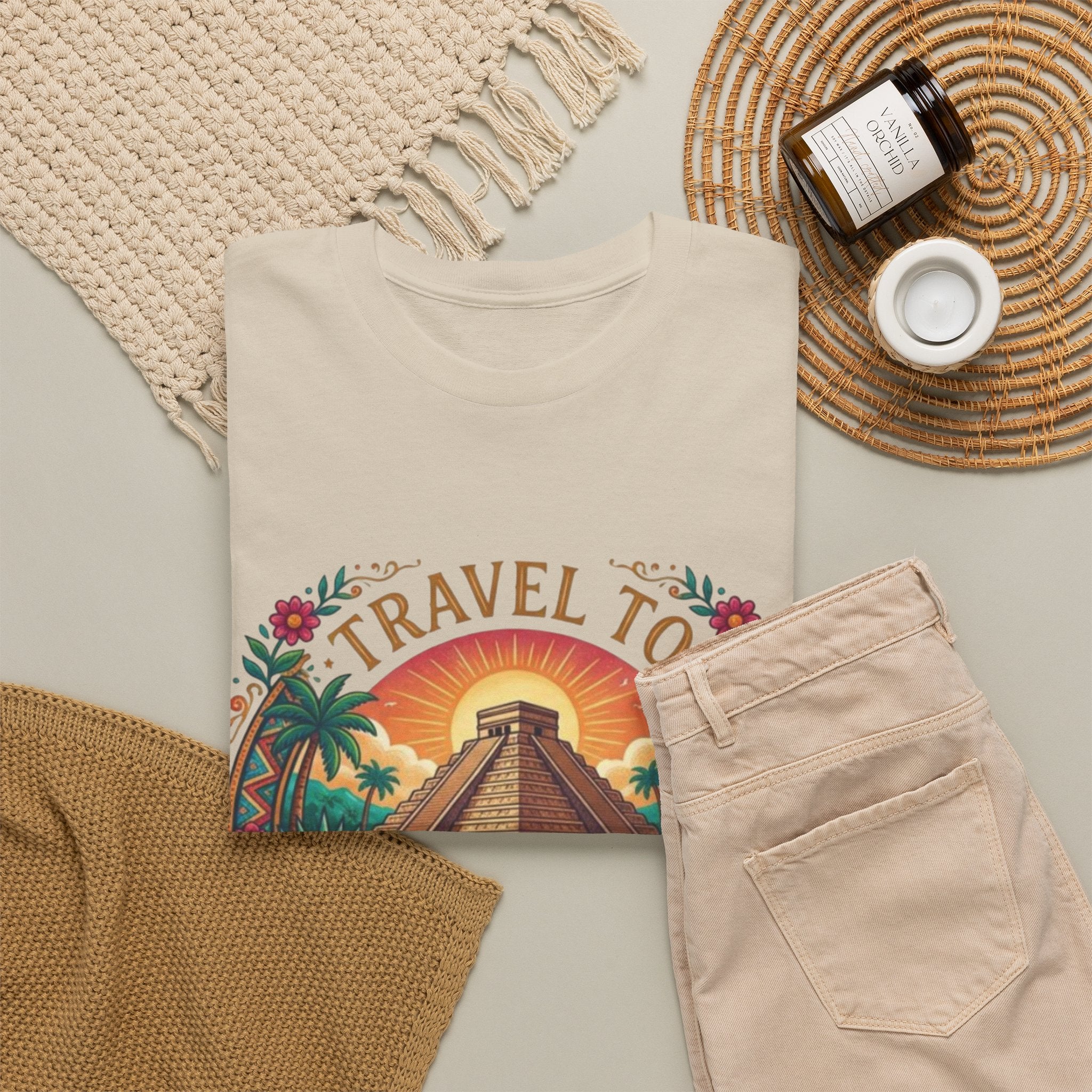 Travel to Mexico T-Shirt — Vintage Pyramid Sunset Vacation Tee