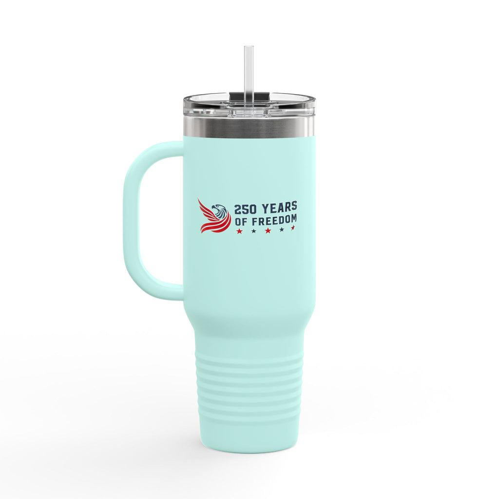 40oz Insulated Travel Mug — "United We Stand, Free We Celebrate" Patriotic Tumbler