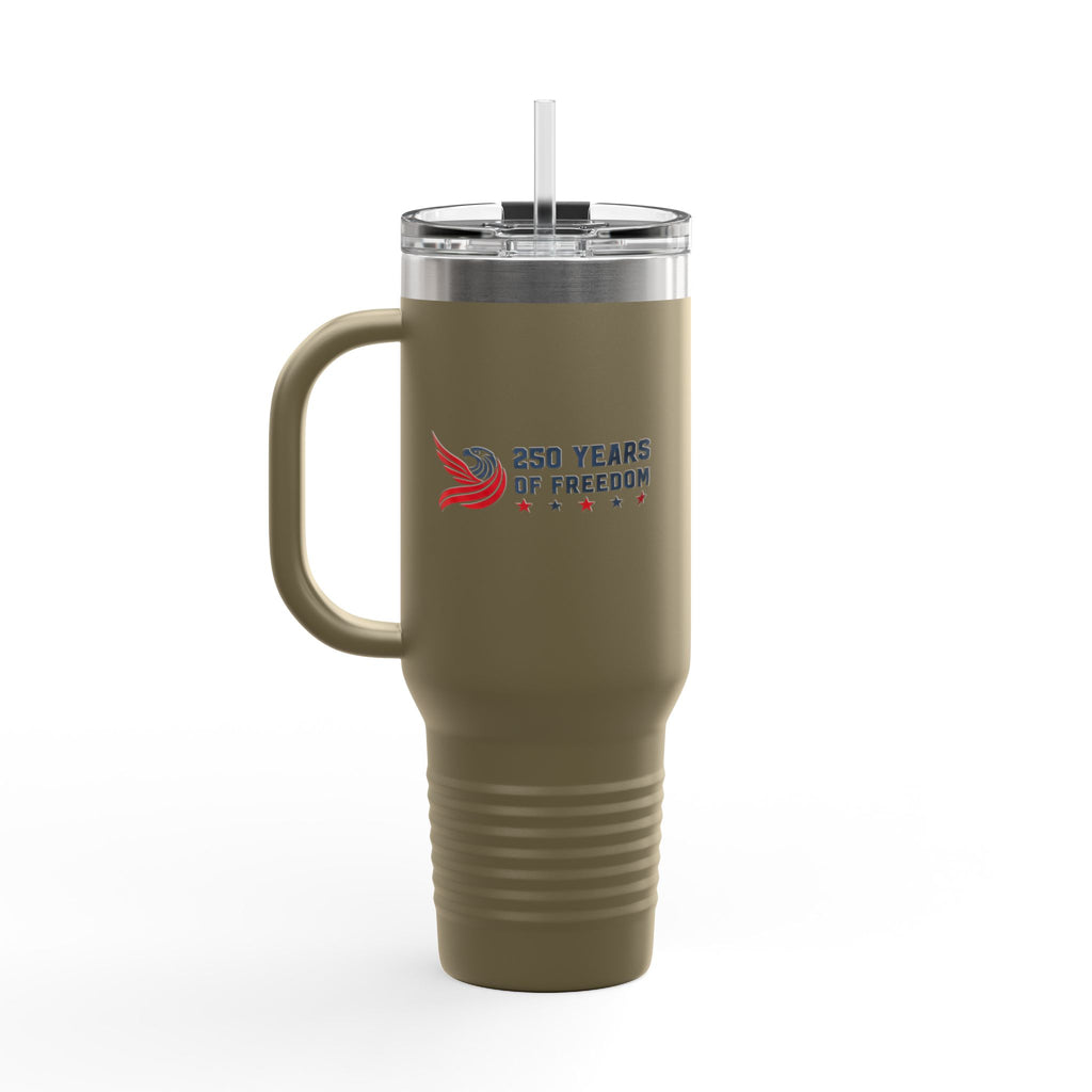 40oz Insulated Travel Mug — "United We Stand, Free We Celebrate" Patriotic Tumbler