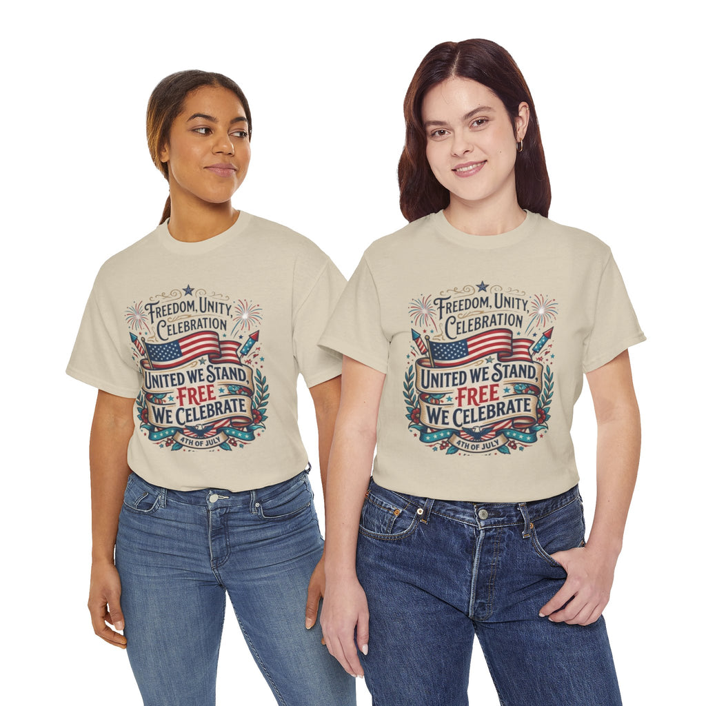 Patriotic 4th of July Tee – “United We Stand, Free We Celebrate” USA Flag T‑Shirt