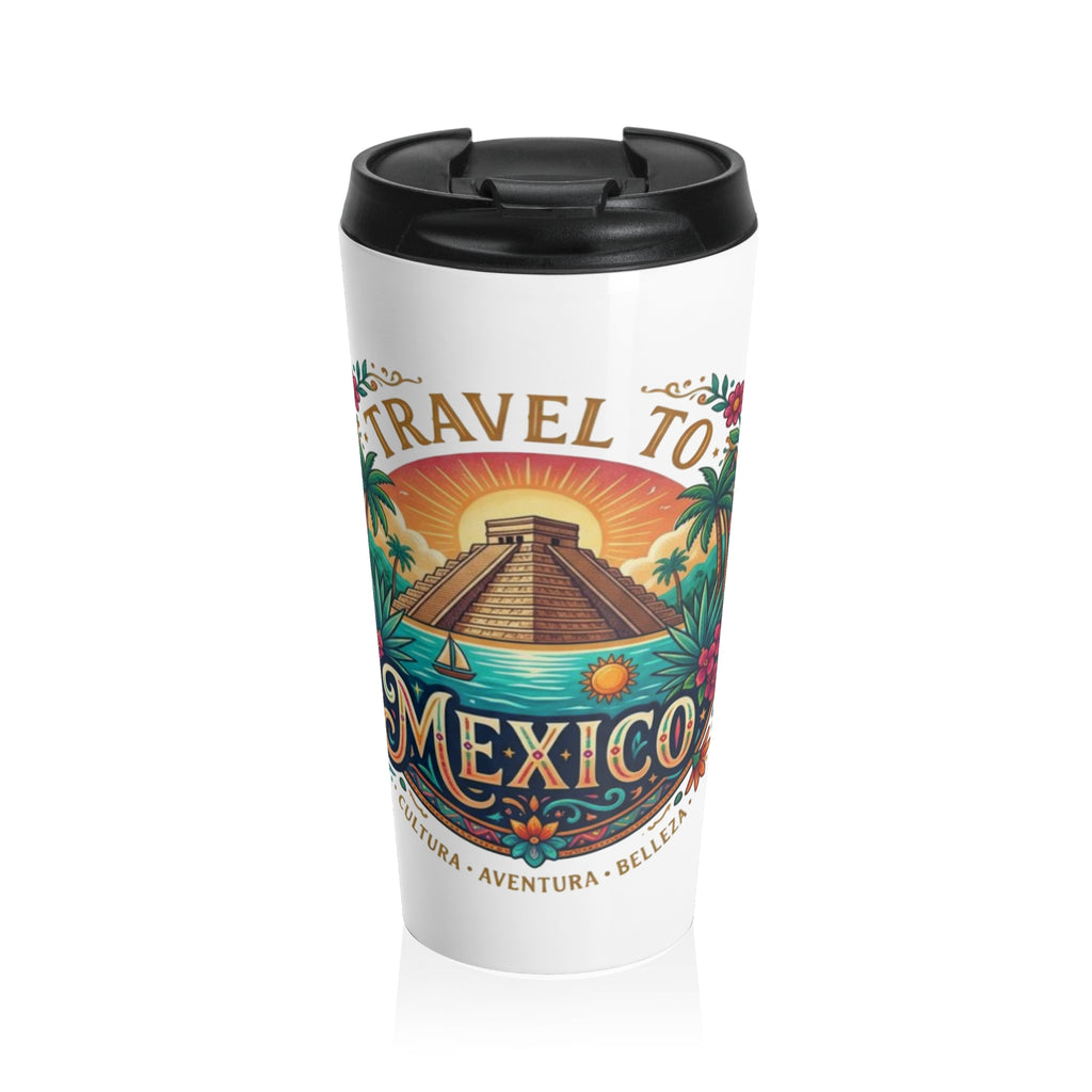 Travel to Mexico Stainless Steel Travel Mug — Chichen Itza Sunset Design