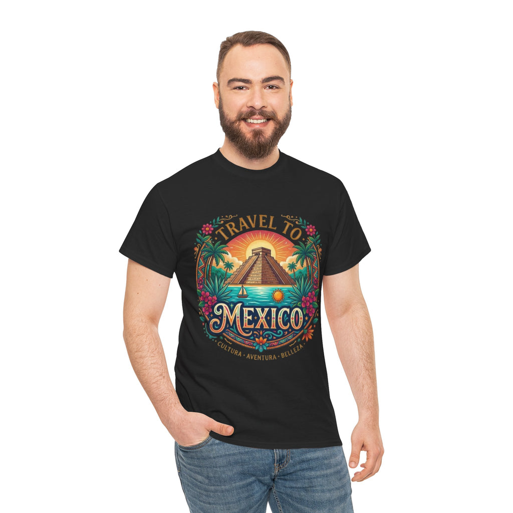 Travel to Mexico T-Shirt — Vintage Pyramid Sunset Vacation Tee