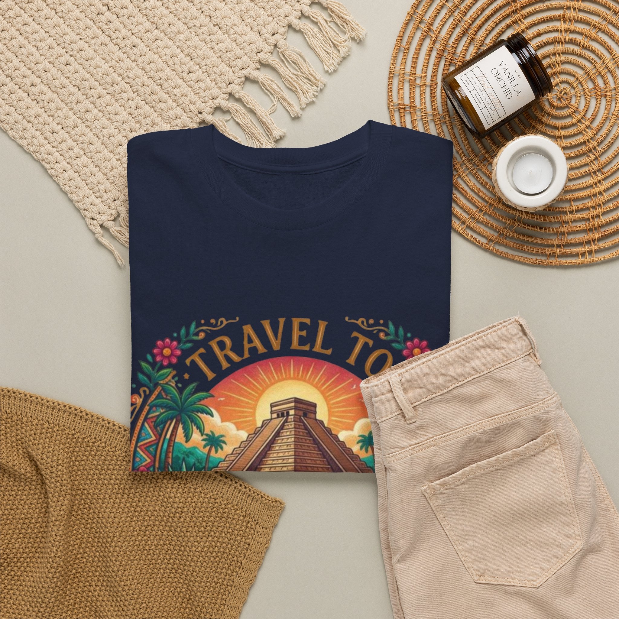 Travel to Mexico T-Shirt — Vintage Pyramid Sunset Vacation Tee
