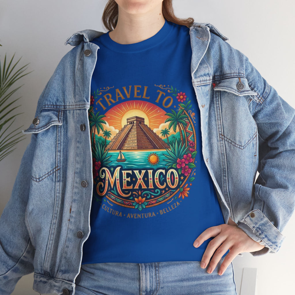 Travel to Mexico T-Shirt — Vintage Pyramid Sunset Vacation Tee