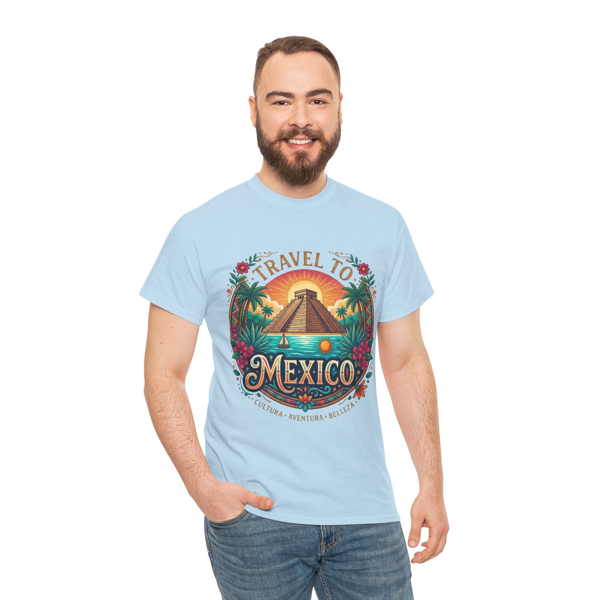 Travel to Mexico T-Shirt — Vintage Pyramid Sunset Vacation Tee