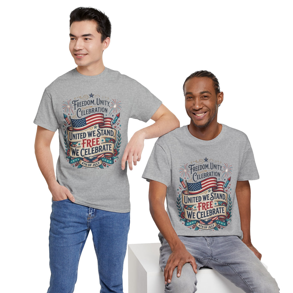 Patriotic 4th of July Tee – “United We Stand, Free We Celebrate” USA Flag T‑Shirt