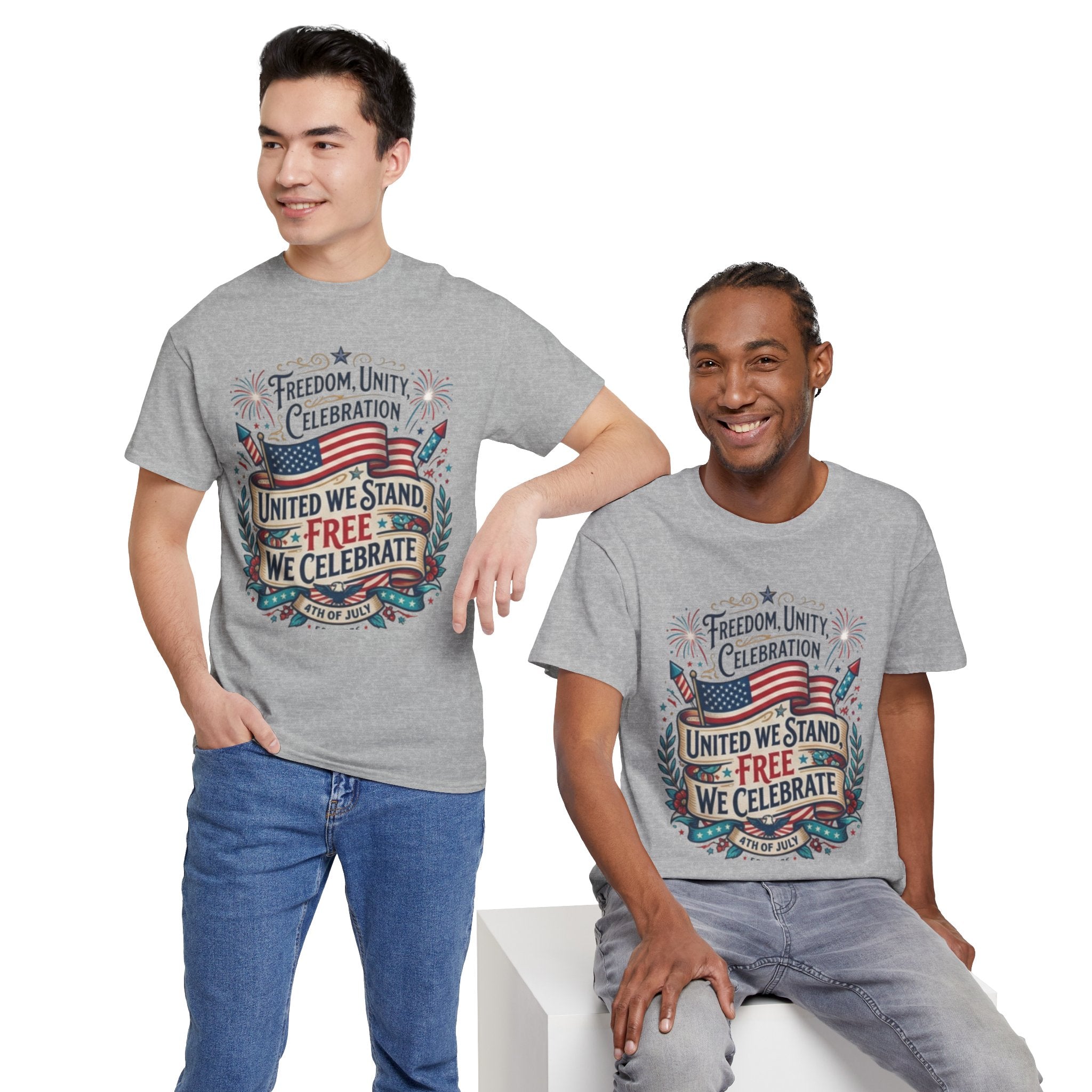 Patriotic 4th of July Tee – “United We Stand, Free We Celebrate” USA Flag T‑Shirt