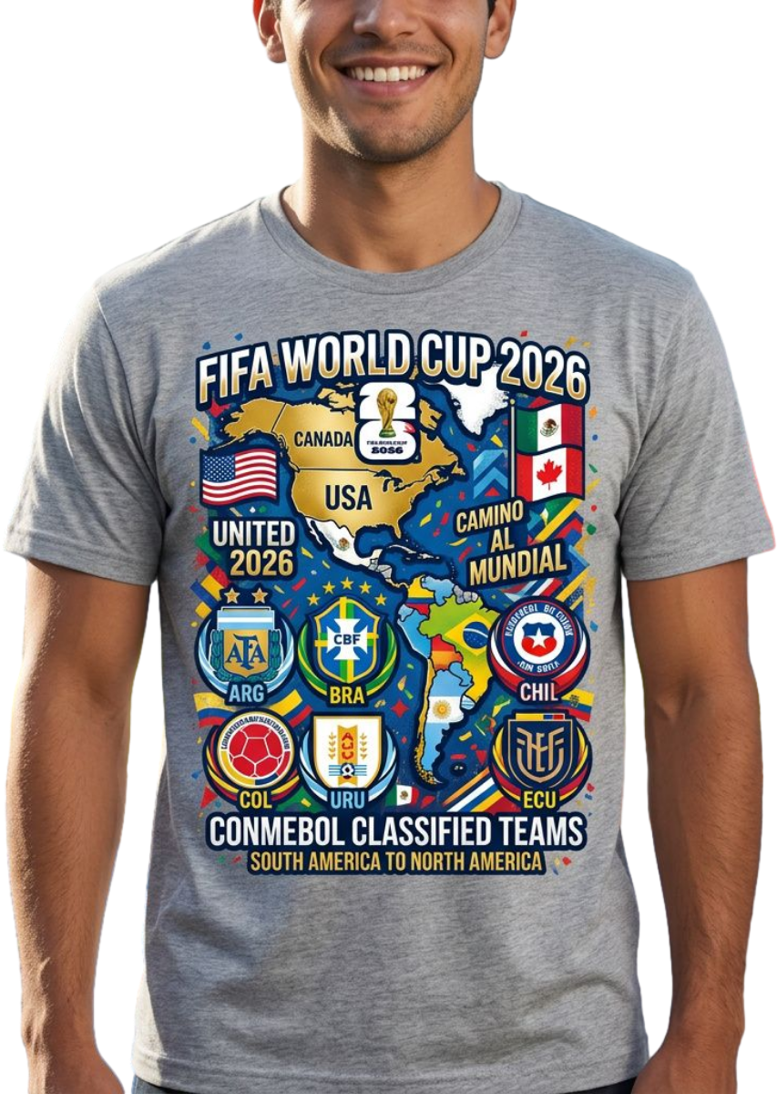 World Cup 2026 Teams T-Shirt — CONMEBOL & CONCACAF Qualified Badges Tee