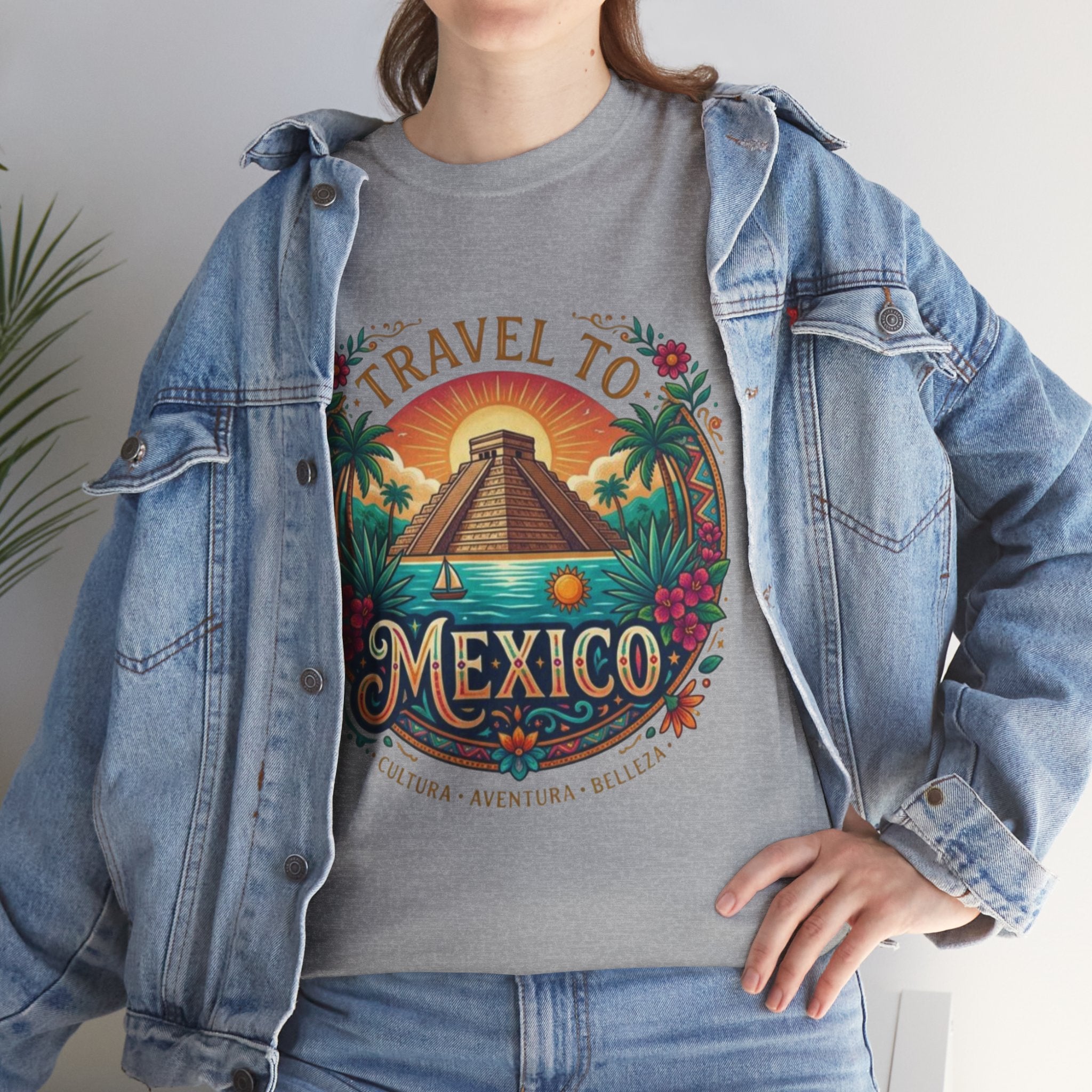 Travel to Mexico T-Shirt — Vintage Pyramid Sunset Vacation Tee