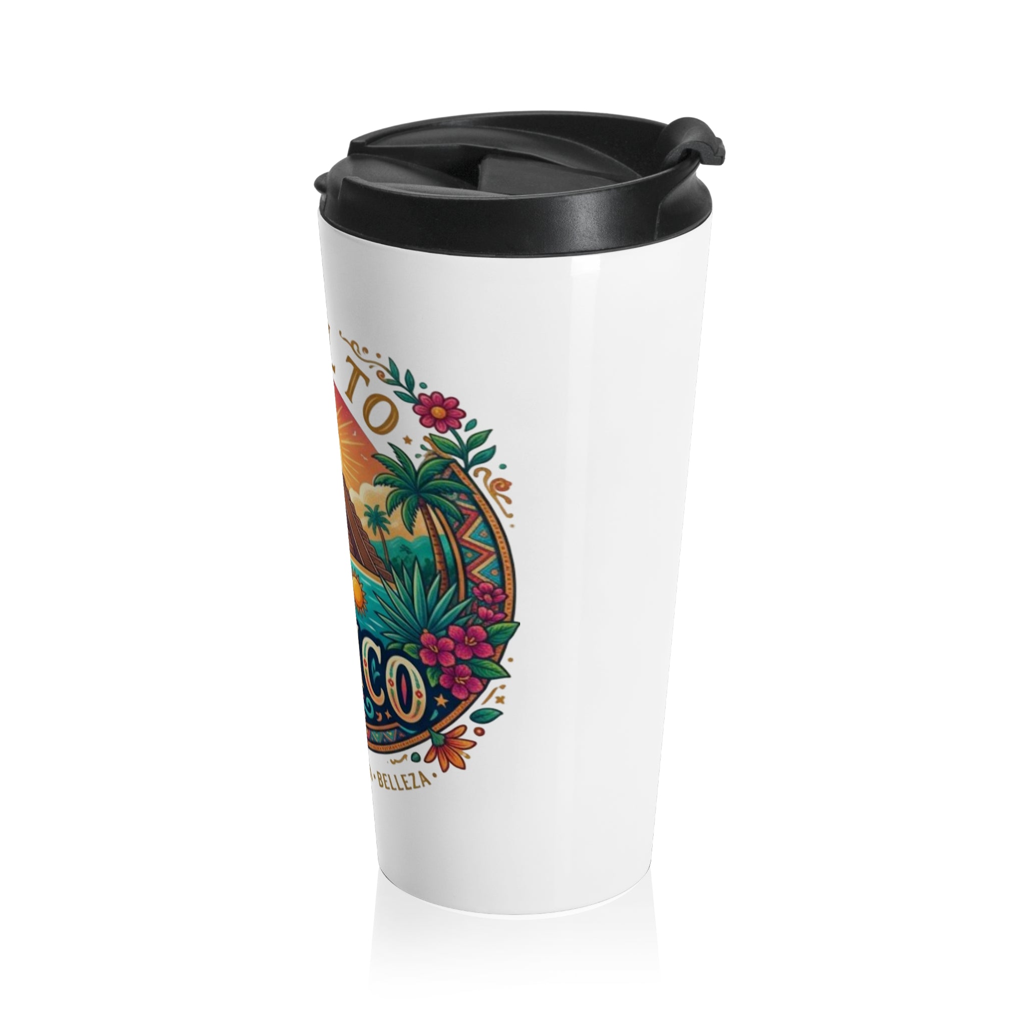 Travel to Mexico Stainless Steel Travel Mug — Chichen Itza Sunset Design