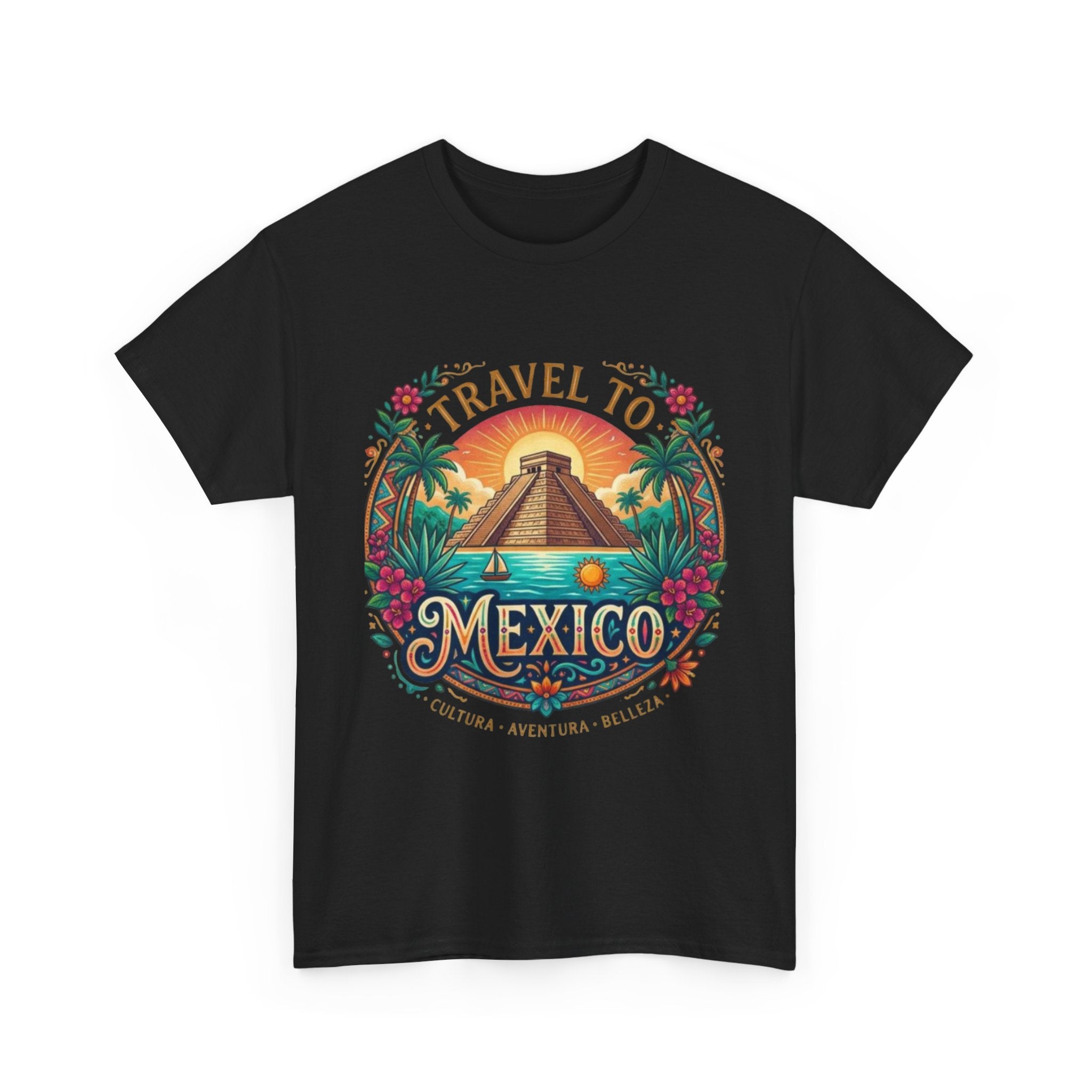 Travel to Mexico T-Shirt — Vintage Pyramid Sunset Vacation Tee