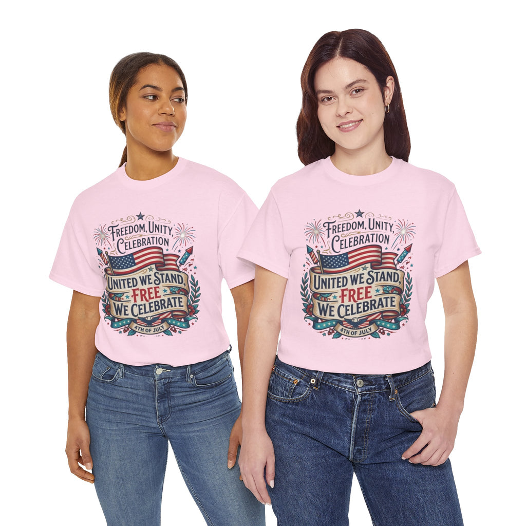 Patriotic 4th of July Tee – “United We Stand, Free We Celebrate” USA Flag T‑Shirt