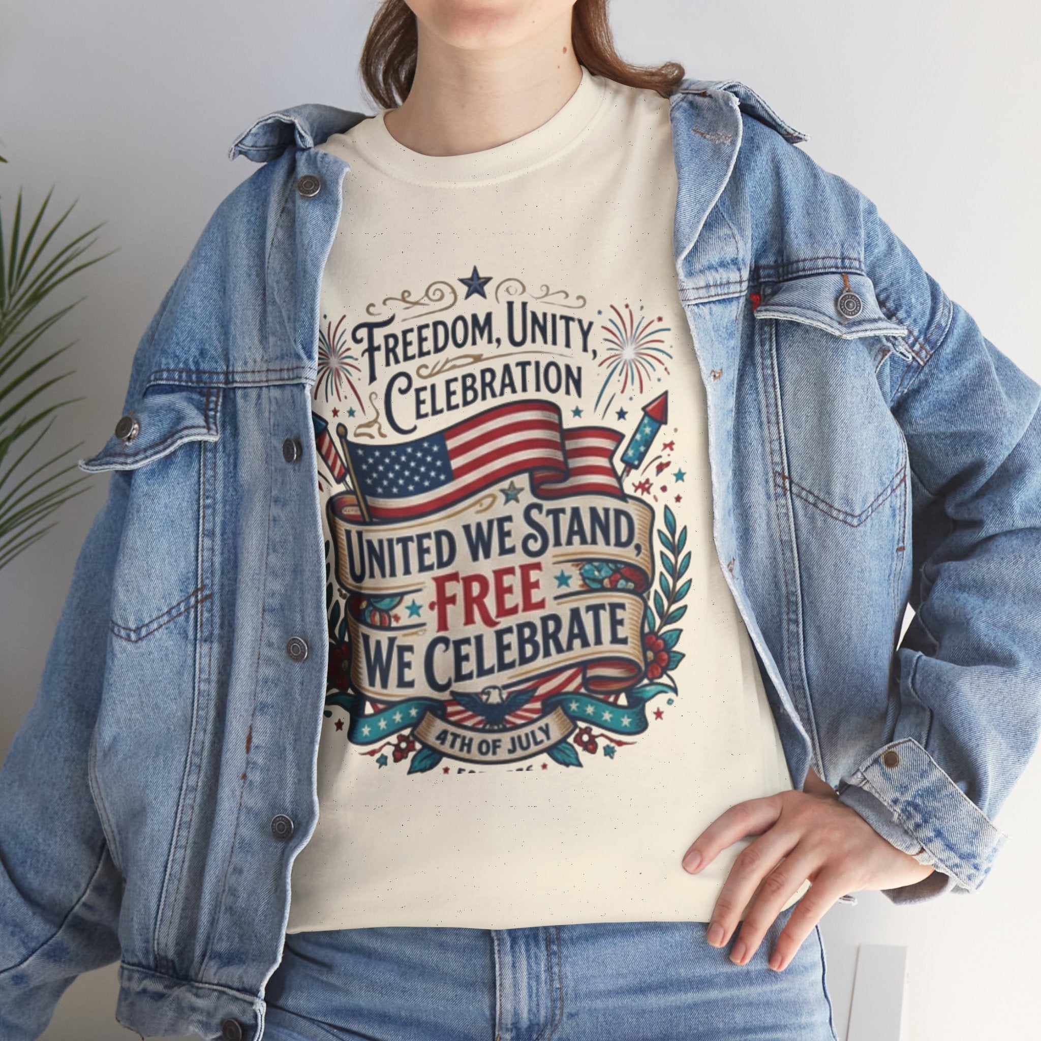 Patriotic 4th of July Tee – “United We Stand, Free We Celebrate” USA Flag T‑Shirt