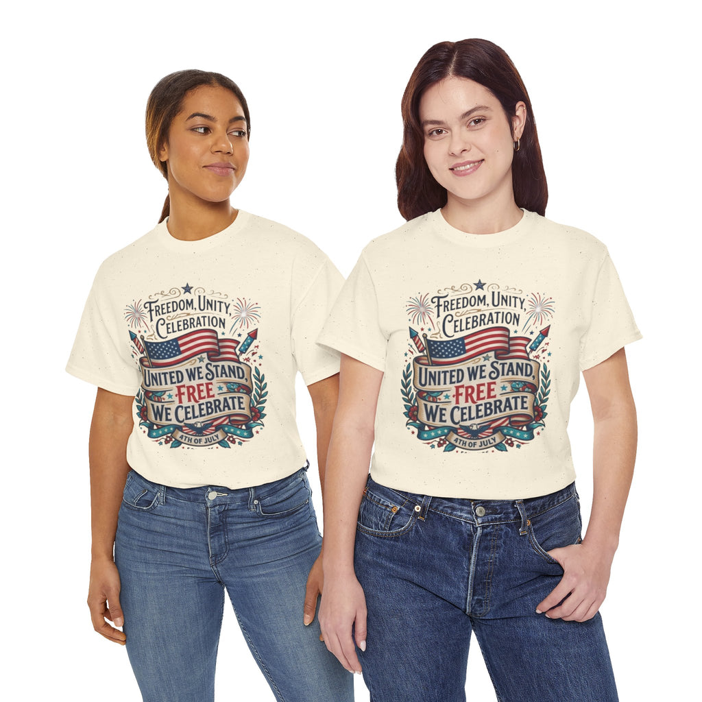 Patriotic 4th of July Tee – “United We Stand, Free We Celebrate” USA Flag T‑Shirt
