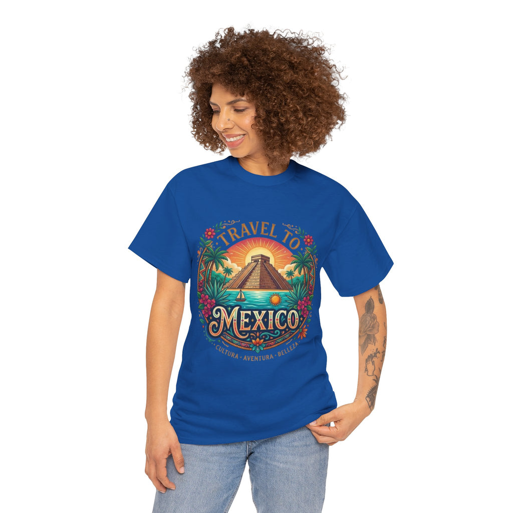 Travel to Mexico T-Shirt — Vintage Pyramid Sunset Vacation Tee
