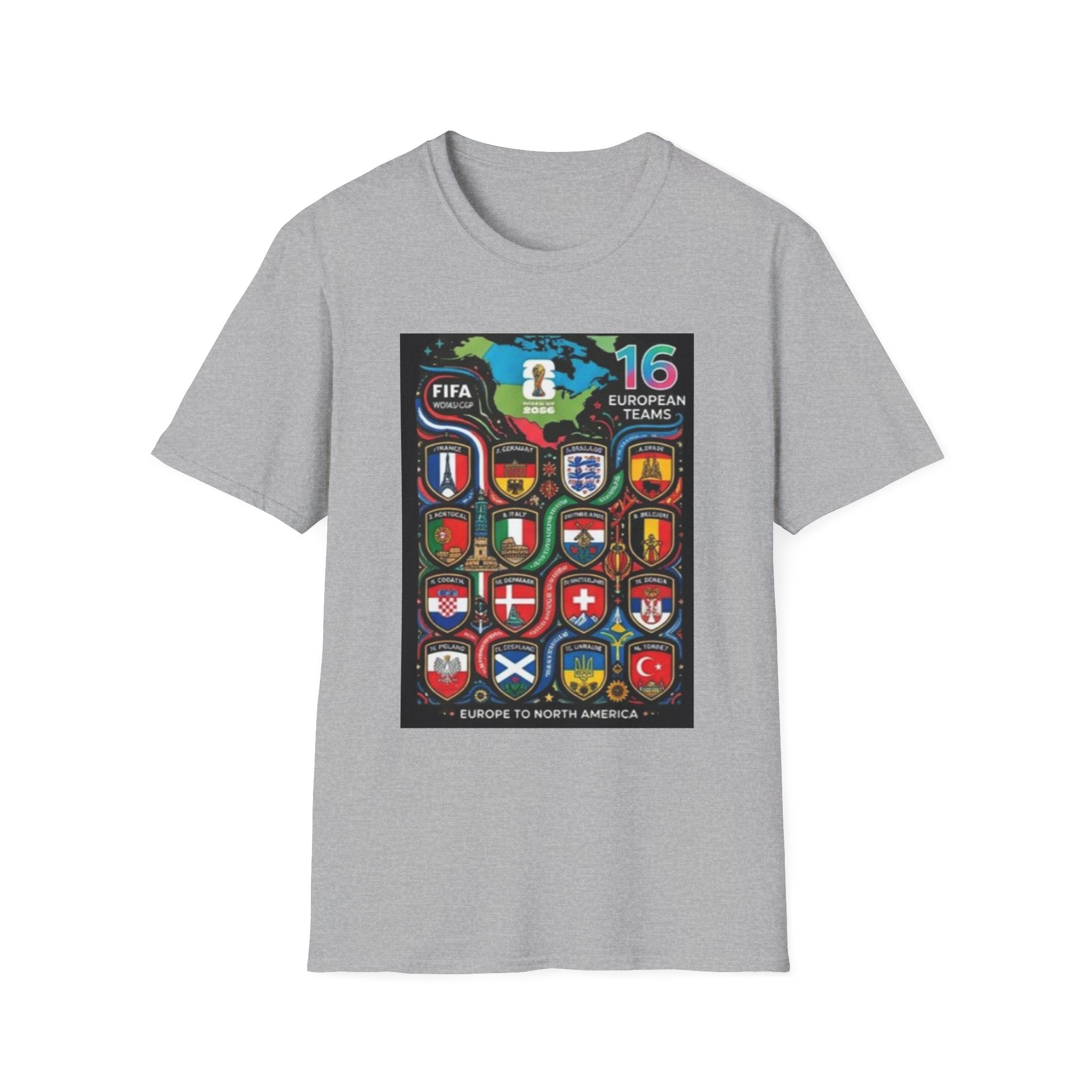 European Teams World Cup T‑Shirt – 16 European Teams Soccer Crest Design