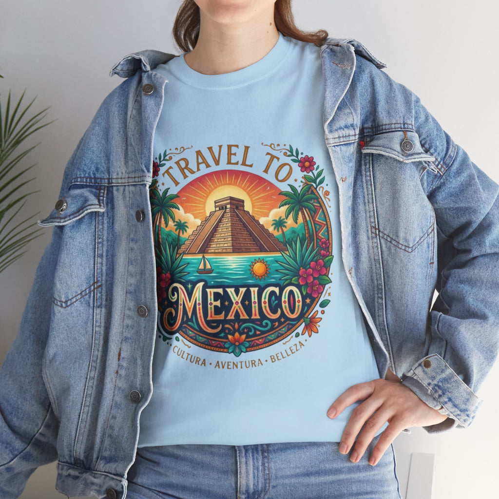 Travel to Mexico T-Shirt — Vintage Pyramid Sunset Vacation Tee