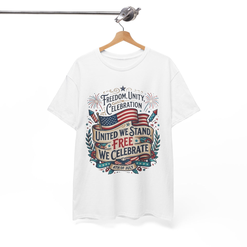 Patriotic 4th of July Tee – “United We Stand, Free We Celebrate” USA Flag T‑Shirt