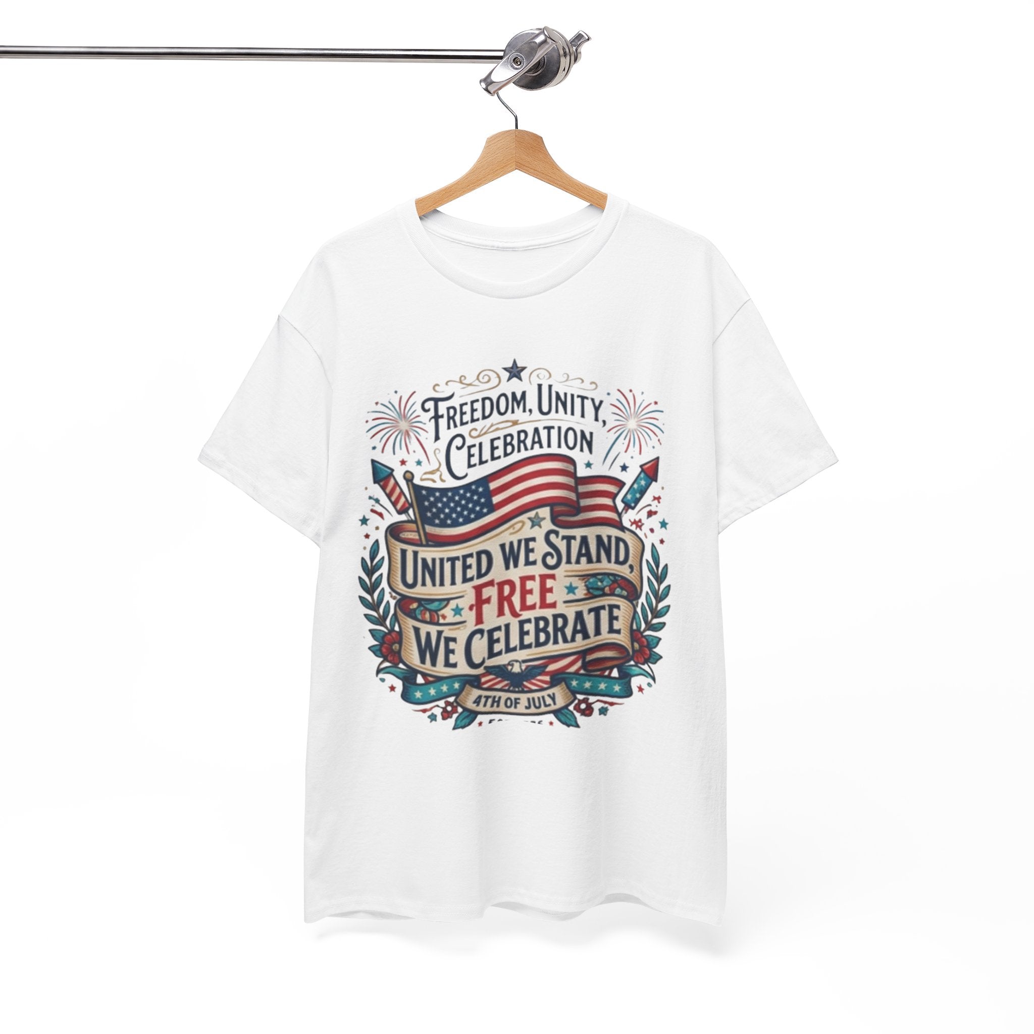 Patriotic 4th of July Tee – “United We Stand, Free We Celebrate” USA Flag T‑Shirt