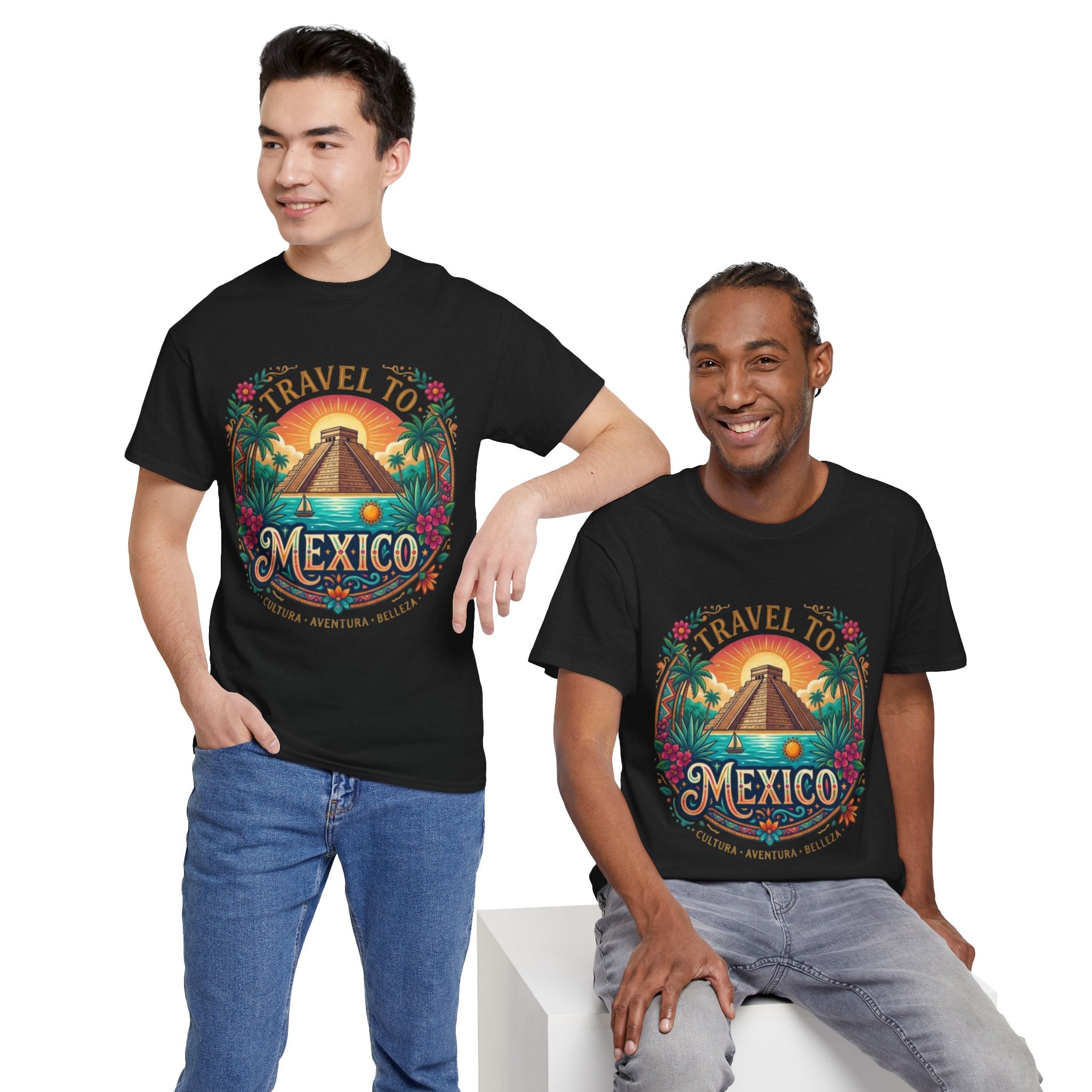 Travel to Mexico T-Shirt — Vintage Pyramid Sunset Vacation Tee