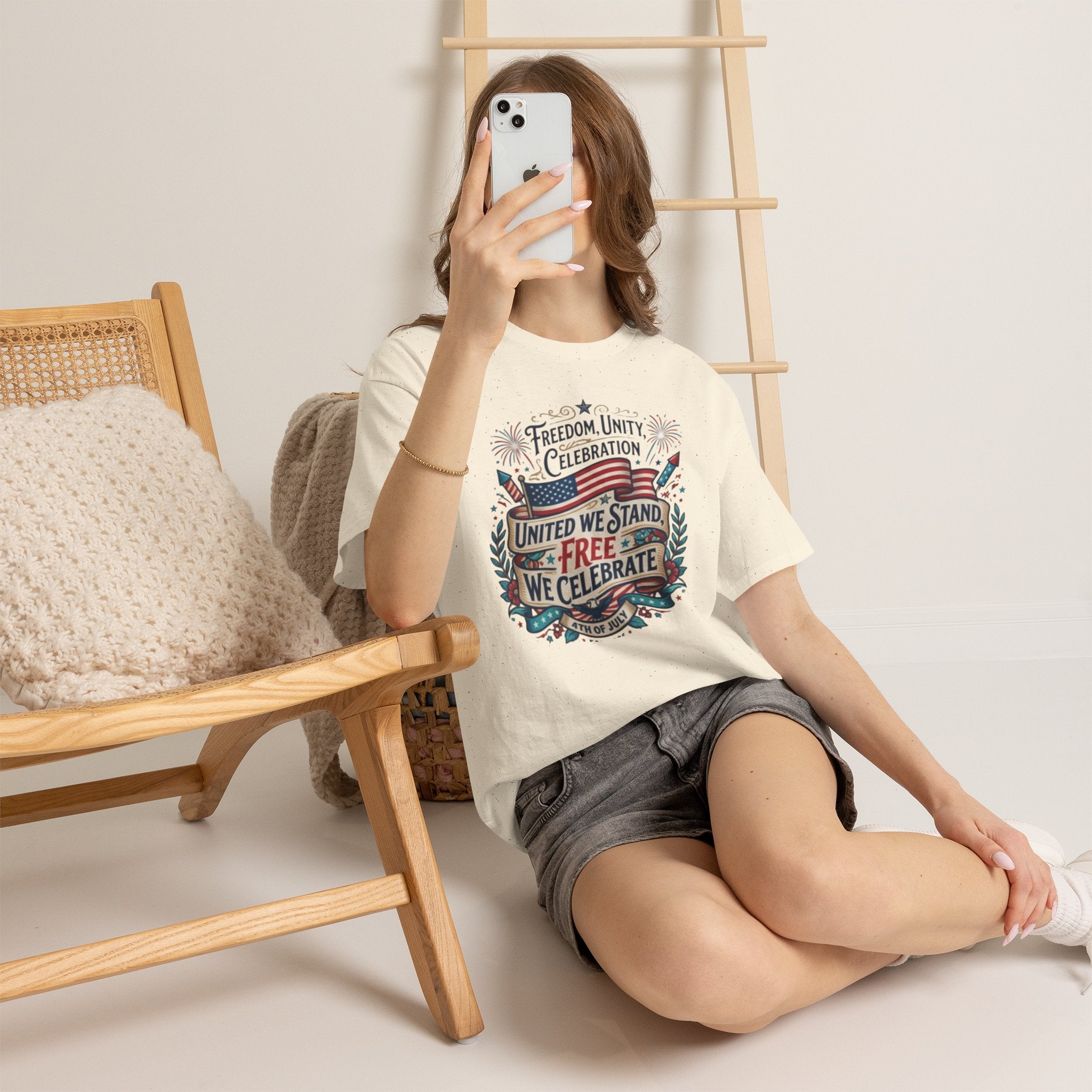 Patriotic 4th of July Tee – “United We Stand, Free We Celebrate” USA Flag T‑Shirt