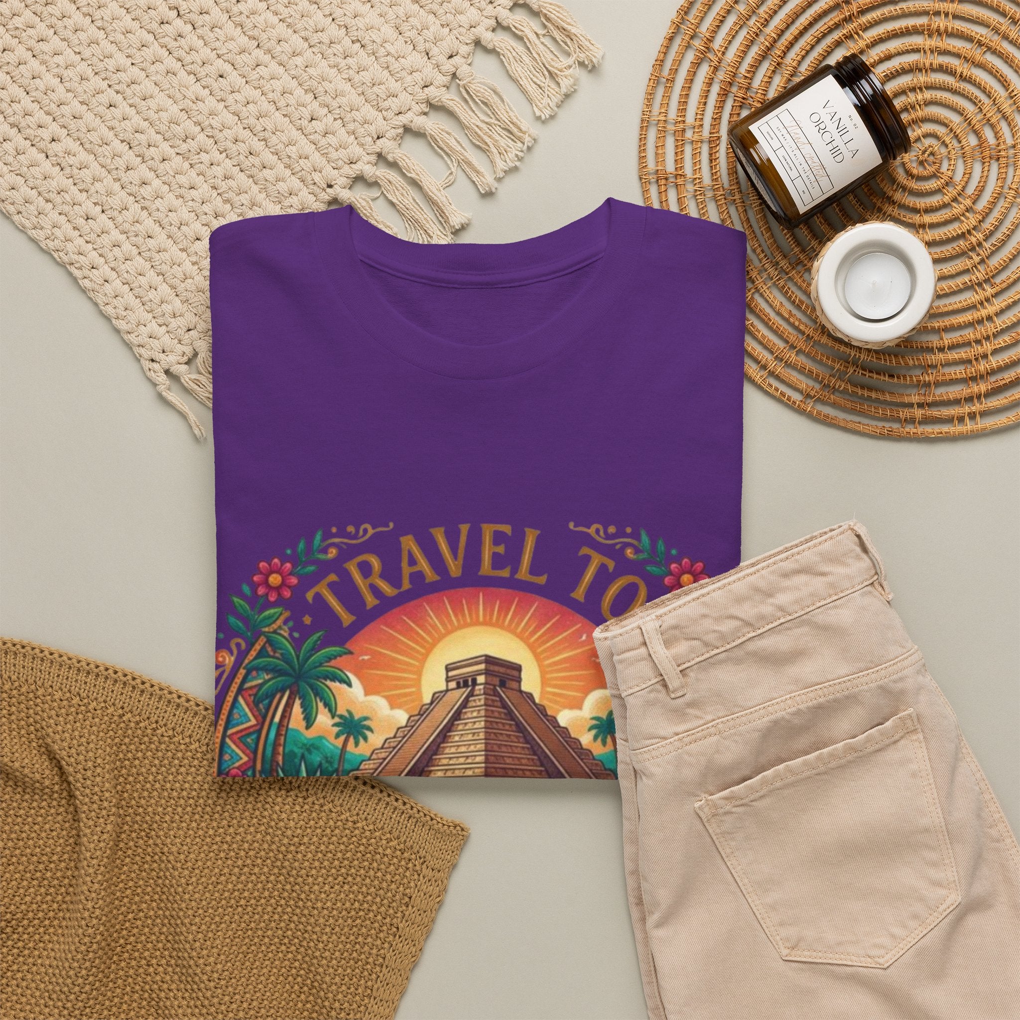 Travel to Mexico T-Shirt — Vintage Pyramid Sunset Vacation Tee