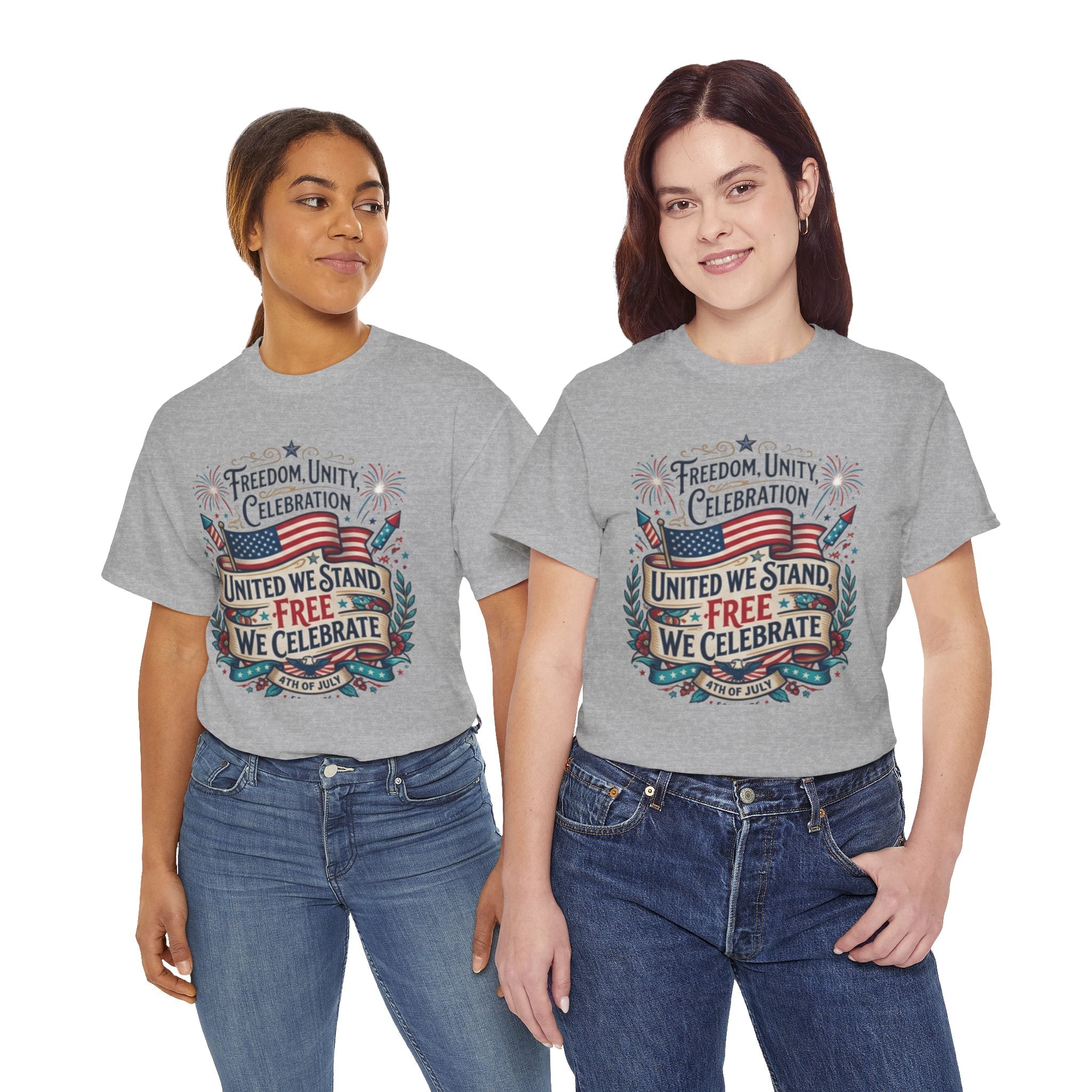 Patriotic 4th of July Tee – “United We Stand, Free We Celebrate” USA Flag T‑Shirt