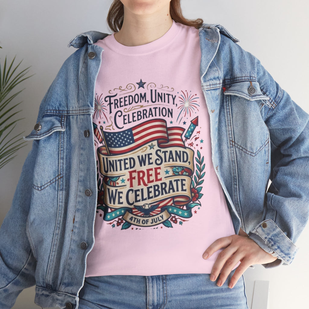 Patriotic 4th of July Tee – “United We Stand, Free We Celebrate” USA Flag T‑Shirt