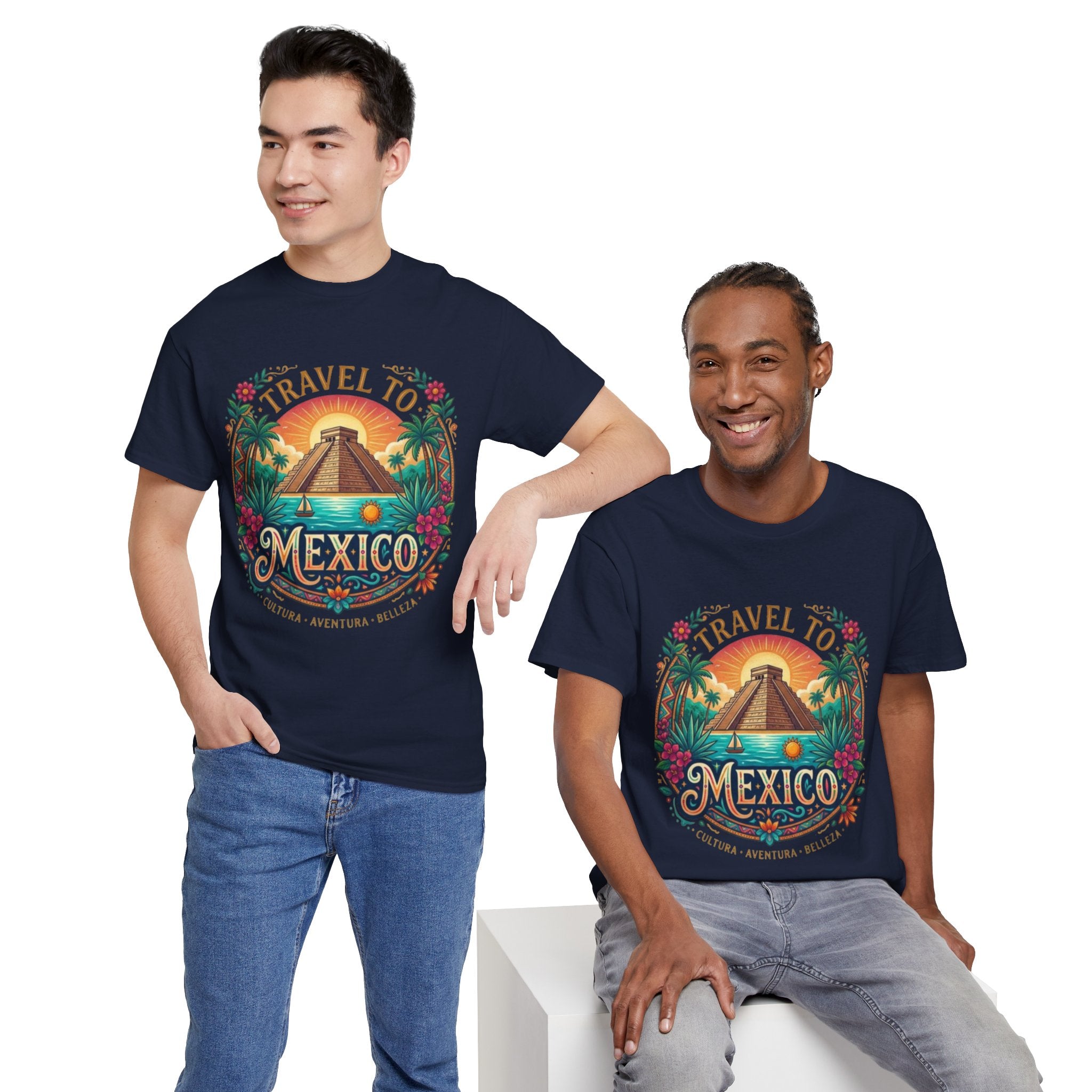 Travel to Mexico T-Shirt — Vintage Pyramid Sunset Vacation Tee